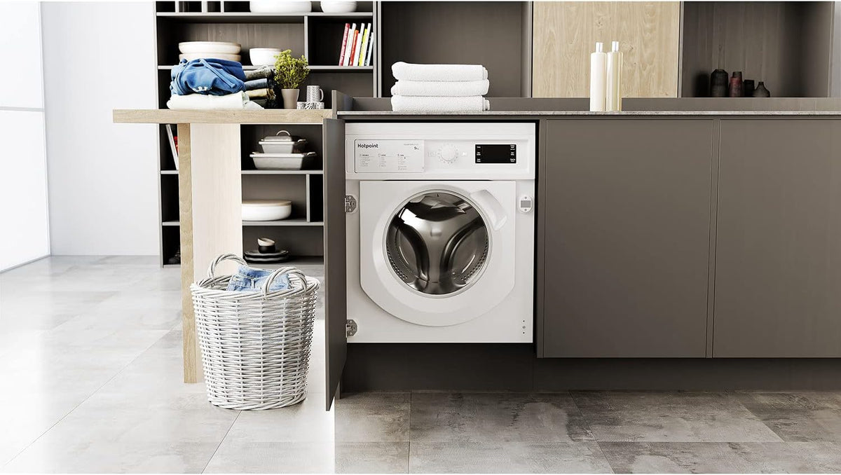 Hotpoint Anti-stain Integrated Washing Machine - White - 9kg - 1400rpm - B Rated - BI WMHG 91485 UK