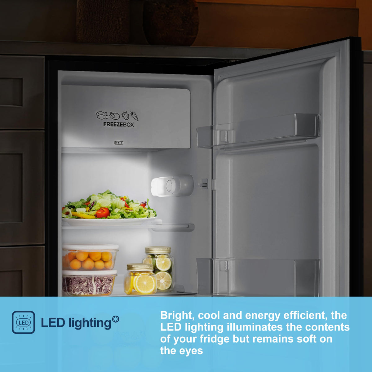 Fridgemaster 45L Table Top Mini Fridge MUR4545, 45cm Compact Refrigerator with Adjustable Thermostat, Reversible Door, 39dB Low Noise, White, Energy Class E