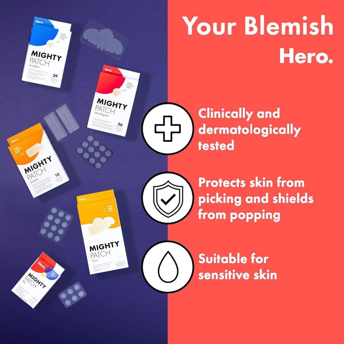 Hero Mighty Pimple Patches Original, Hydrocolloid Spot Patches, 36 Count