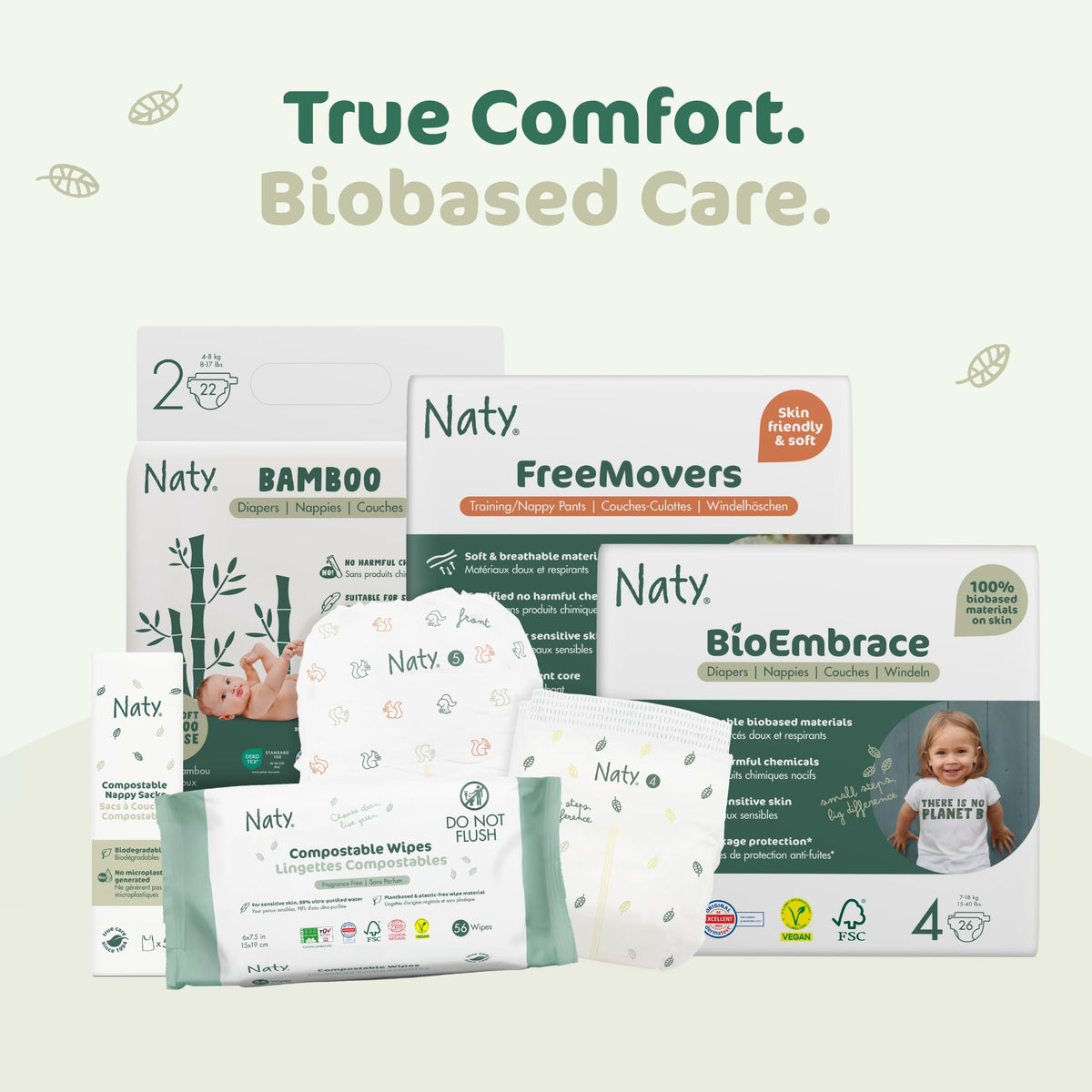 Naty BioEmbrace Newborn Nappies, Sensitive Skin, Size 2 (3–6kg), 33 Count