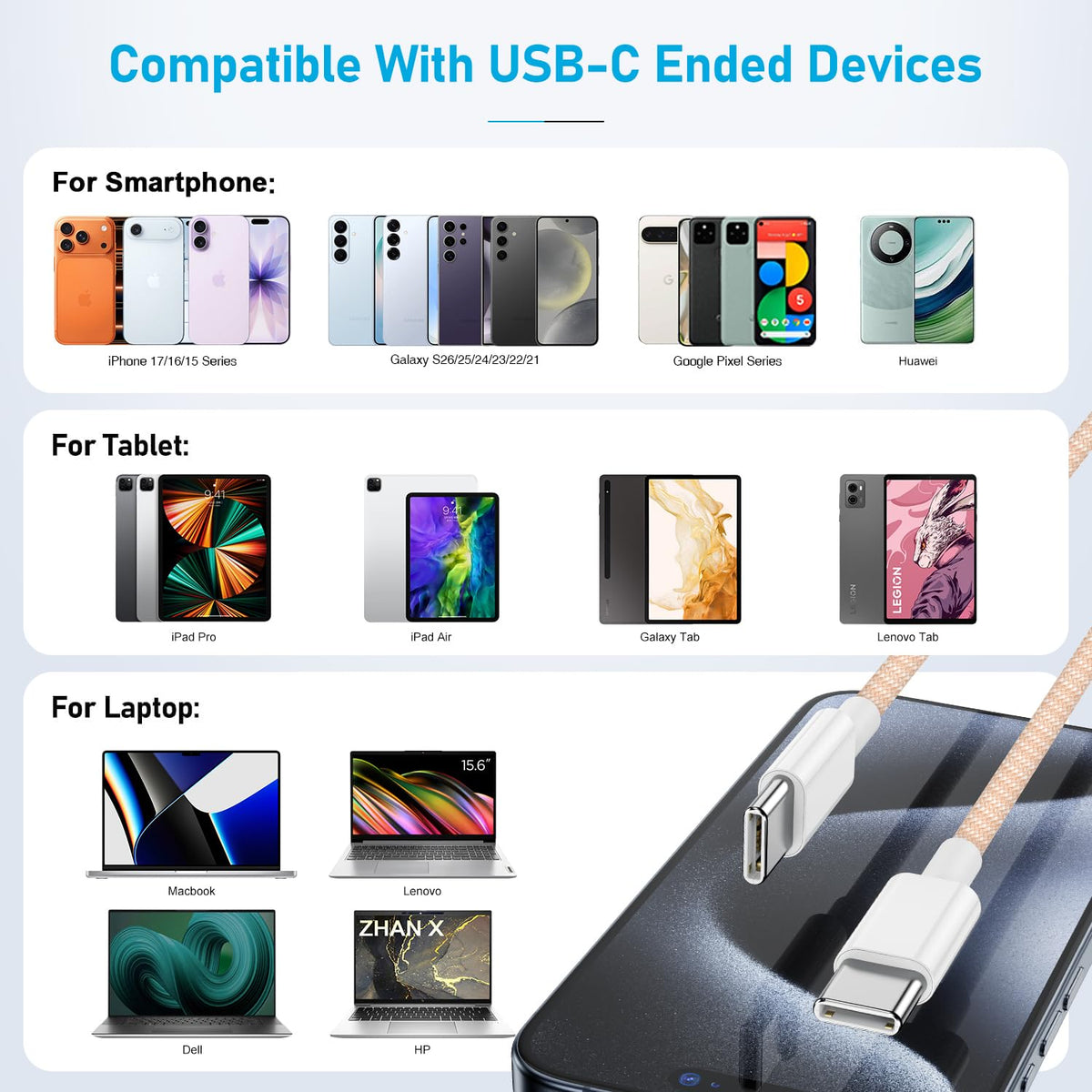 USB C Charger Cable, 2Pack 2M Braided iPhone Cable USB C to C Fast Charging for Apple iPhone 17 16 15 Pro Max Pro Plus, for iPad Pro/Air/Mini, for MacBook Air/Pro, for Samsung Galaxy Series and more