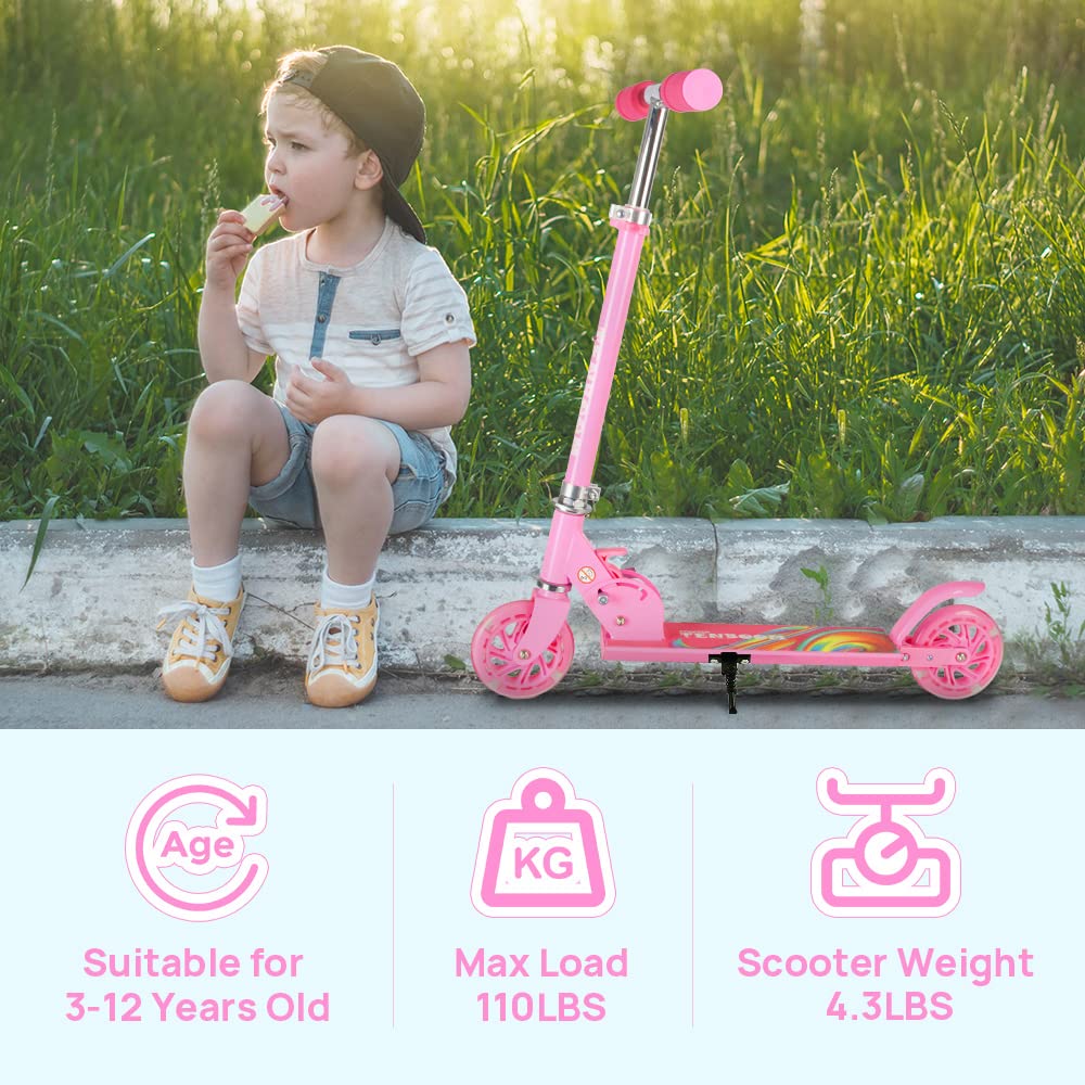 TENBOOM Kids Scooter with LED Light-Up Wheels — Adjustable Height, Aluminium Frame