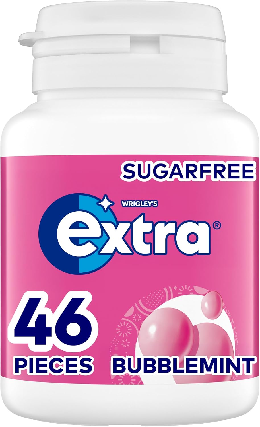 Wrigley's Extra White Bubblemint Sugar Free Chewing Gum Bottle 46 Pieces