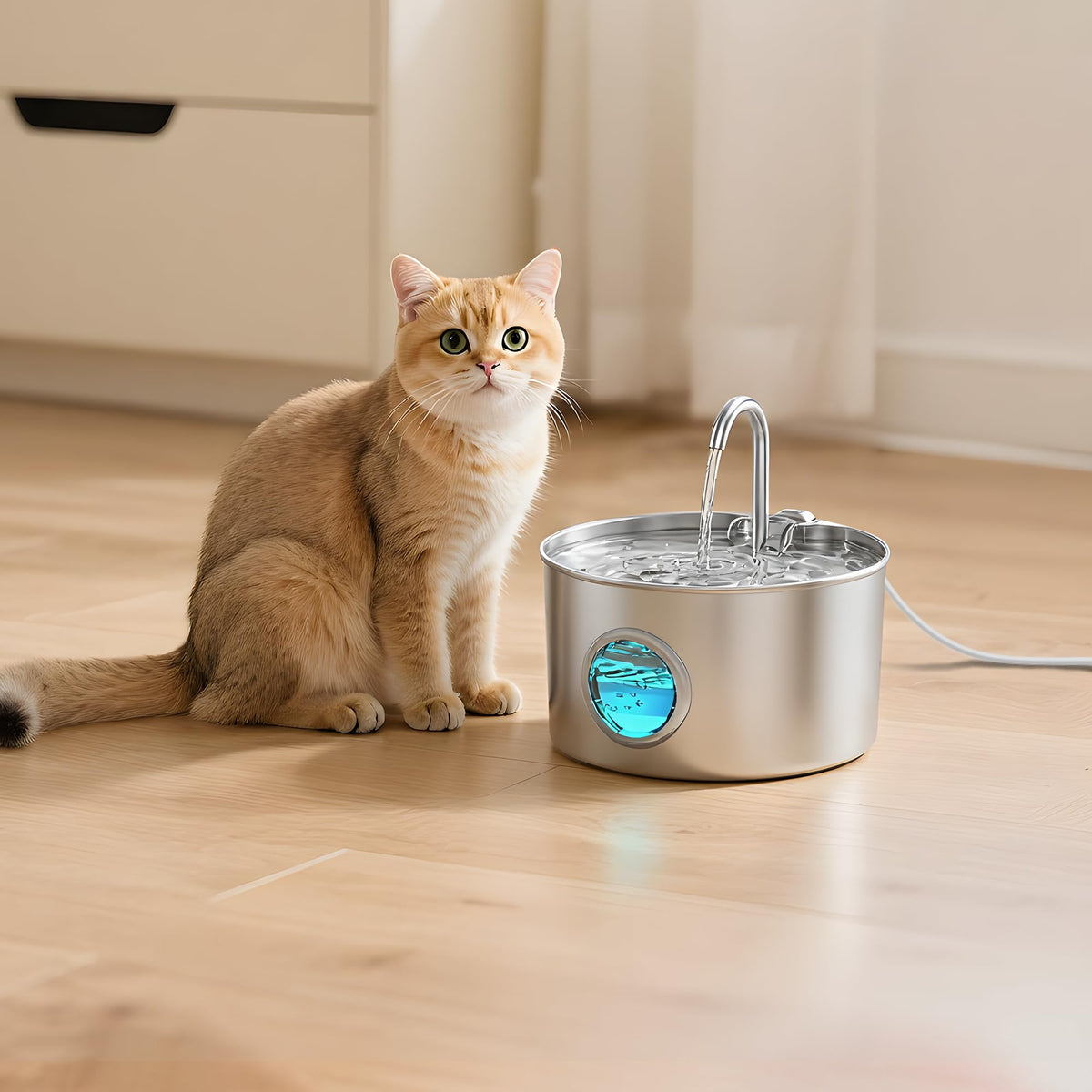 Cat Water Fountain Stainless Steel: Water Fountain Cat Bowl - 3.2L Drinking Fountains for Cats - Pet Water Dispenser - with 6 Carbon Filters + 3 Sponges