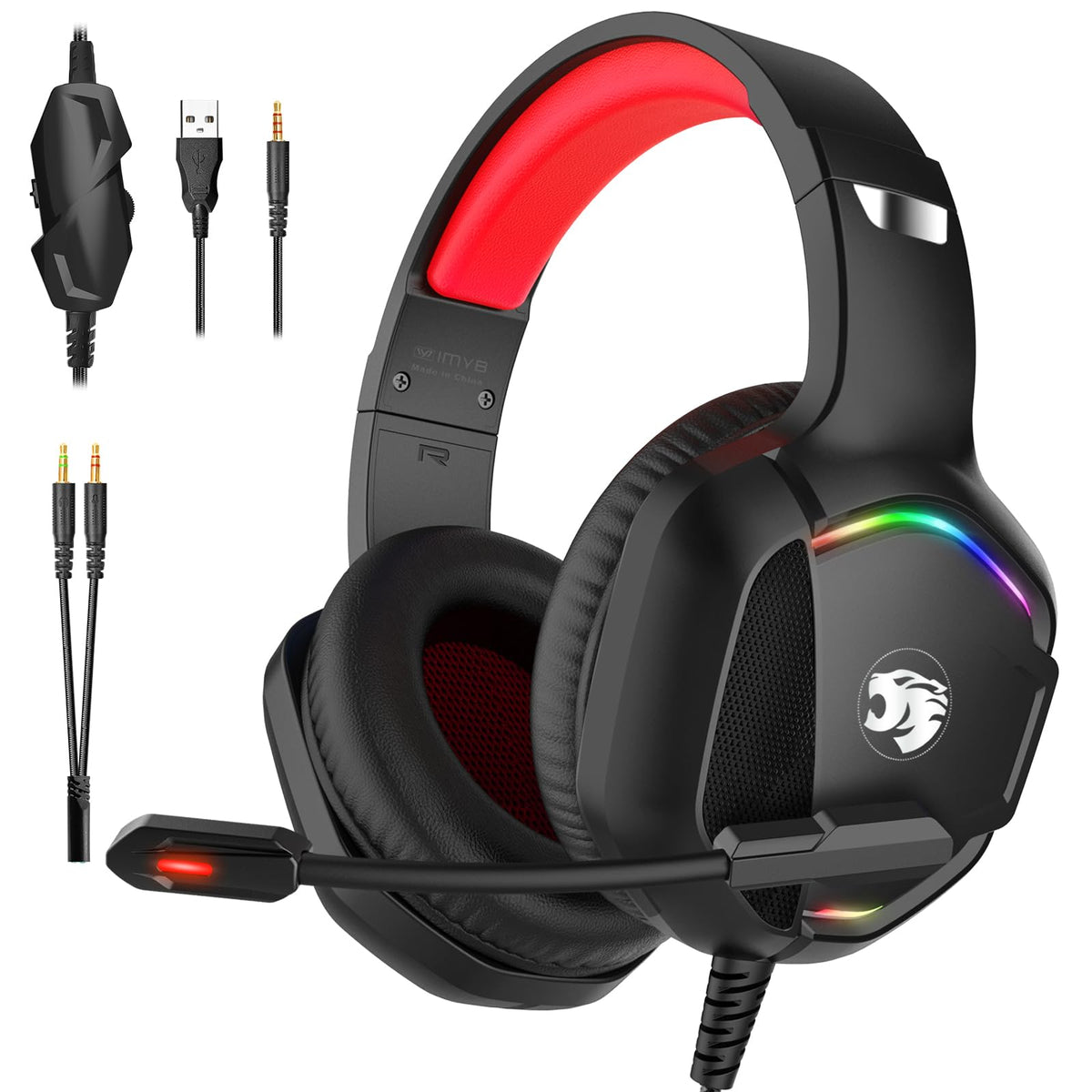 IMYB Gaming Headset with Microphone for Pc, Xbox One Series X/s, Ps4, Ps5, Stereo Wired Noise Cancelling Over-Ear Headphones with Mic, RGB, for Computer, Laptop, Mac, Gamer (White)