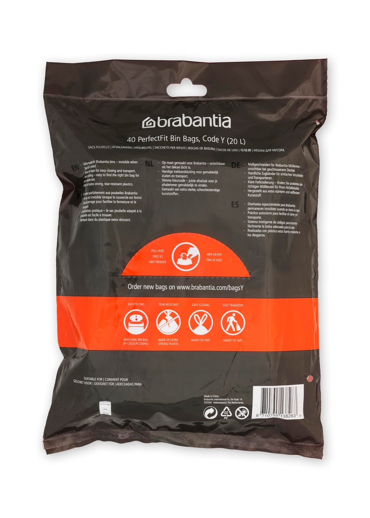 Brabantia Heavy Duty Perfect Fit Bin Liners (5 Packs of 20) 10-12 Litre