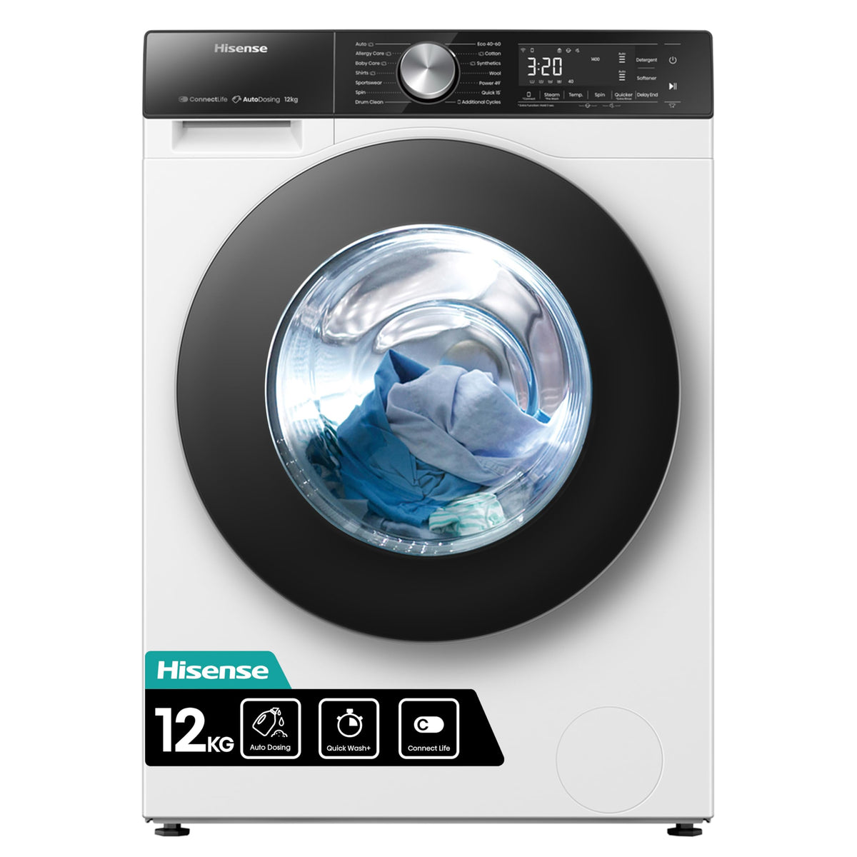 Hisense WF1G7021BW Freestanding 7 KG-Front Load Durable Inverter Washing Machine, Steam Wash-Quick Wash-15 Washing Programs-1200 RPM-White-Energy Rating B