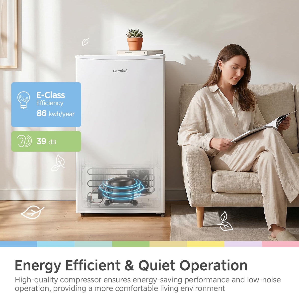 COMFEE' 80L Under Counter Fridge with 4-Star Ice Box, RCD80WH3UK(E)