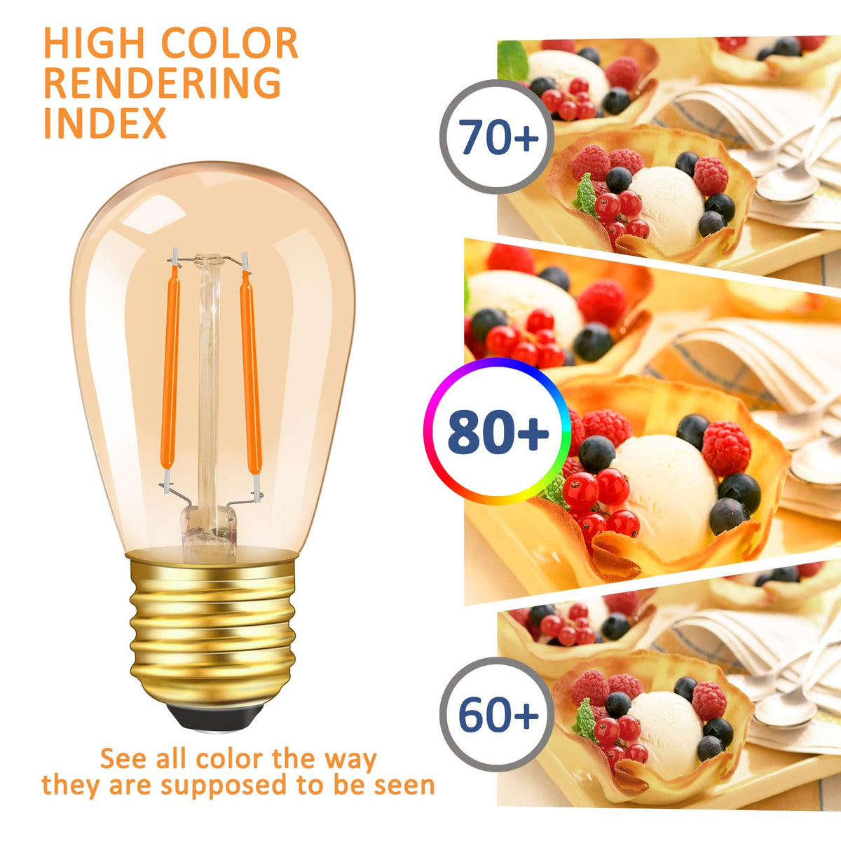 Caldarax 0.5W E14 LED Vintage Night Light Bulb, Mini C7 LED Filament Candle Bulbs Amber Warm White 2200K E14 Orange SES Small Edison Screw Salt Lamp Bulbs, 5W Equivalent, Non Dimmable, 2 Pack