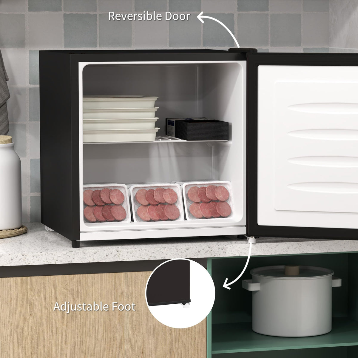HOMCOM Tabletop Mini Freezer, 35L Capacity, Reversible Door, Silver Tone