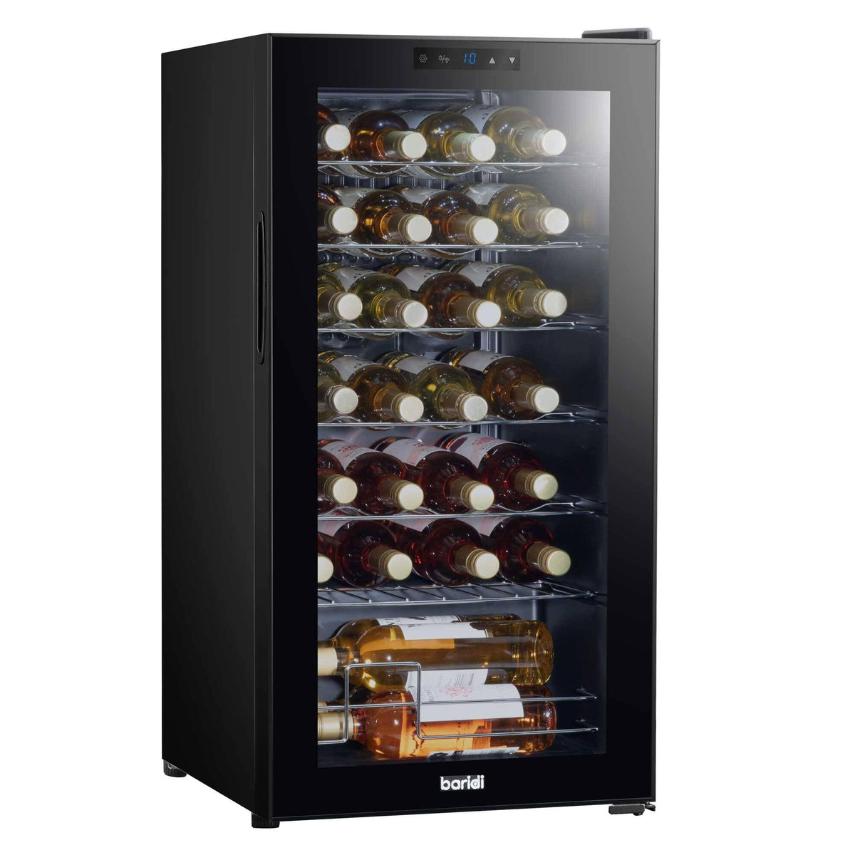 Dellonda Baridi 12 Bottle Wine Fridge with Digital Touch Screen Controls, Metal Shelves & LED Light, Black - DH73