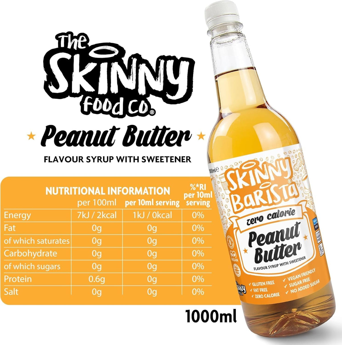 Skinny Food Co Butterscotch Syrup Zero Calorie 1L - Sugar Free Coffee Syrup