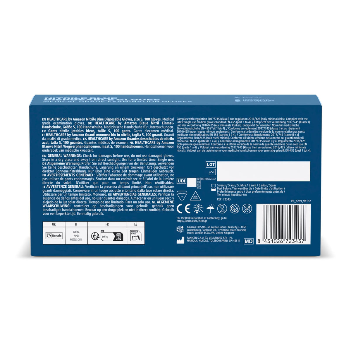by Amazon Blue Disposable Nitrile Gloves, Powder-free, Latex-free, Size M, Pack of 100