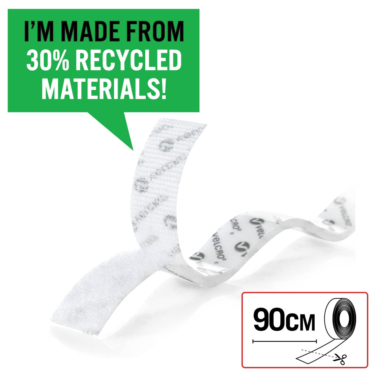 VELCRO Brand VEL60210 - Stick On Hook and Loop Fasteners | Perfect for Home or Office | 20mm x 1m Tape | White