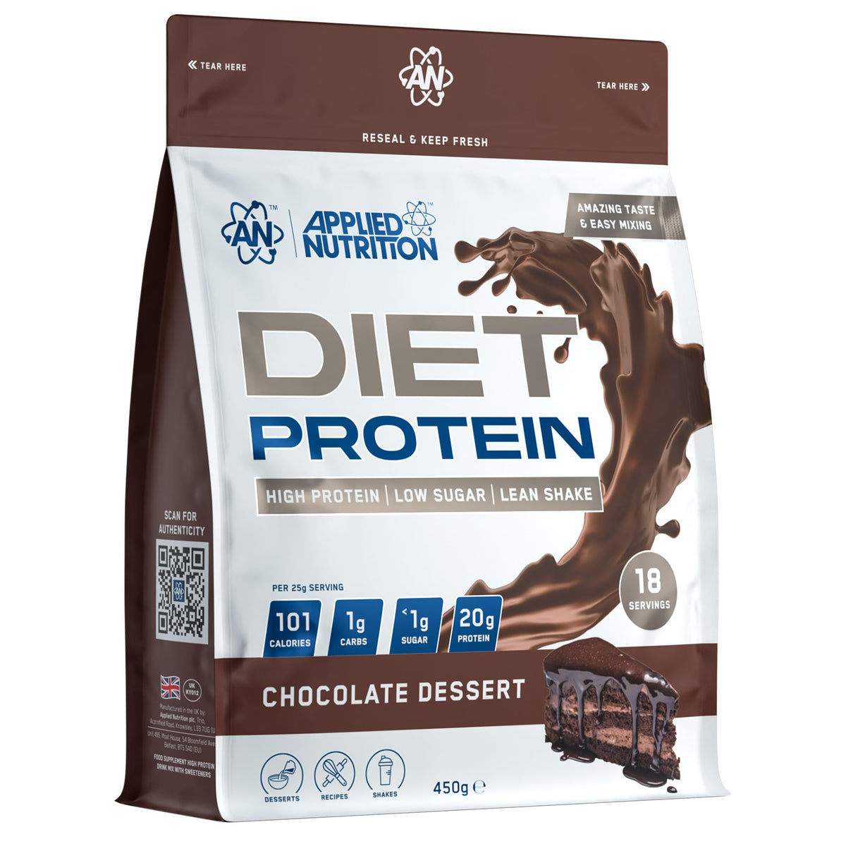 Applied Nutrition Diet Whey - High Protein Powder Supplement, Low Carb & Sugar, for Weight Management with CLA, L Carnitine, Green Tea (450g - 18 Servings) (Vanilla)