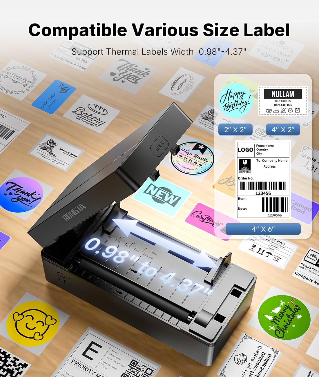Rongta Bluetooth Thermal Shipping Label Printer, Wireless 4x6 Label Printer for Postage, Address (RP425)
