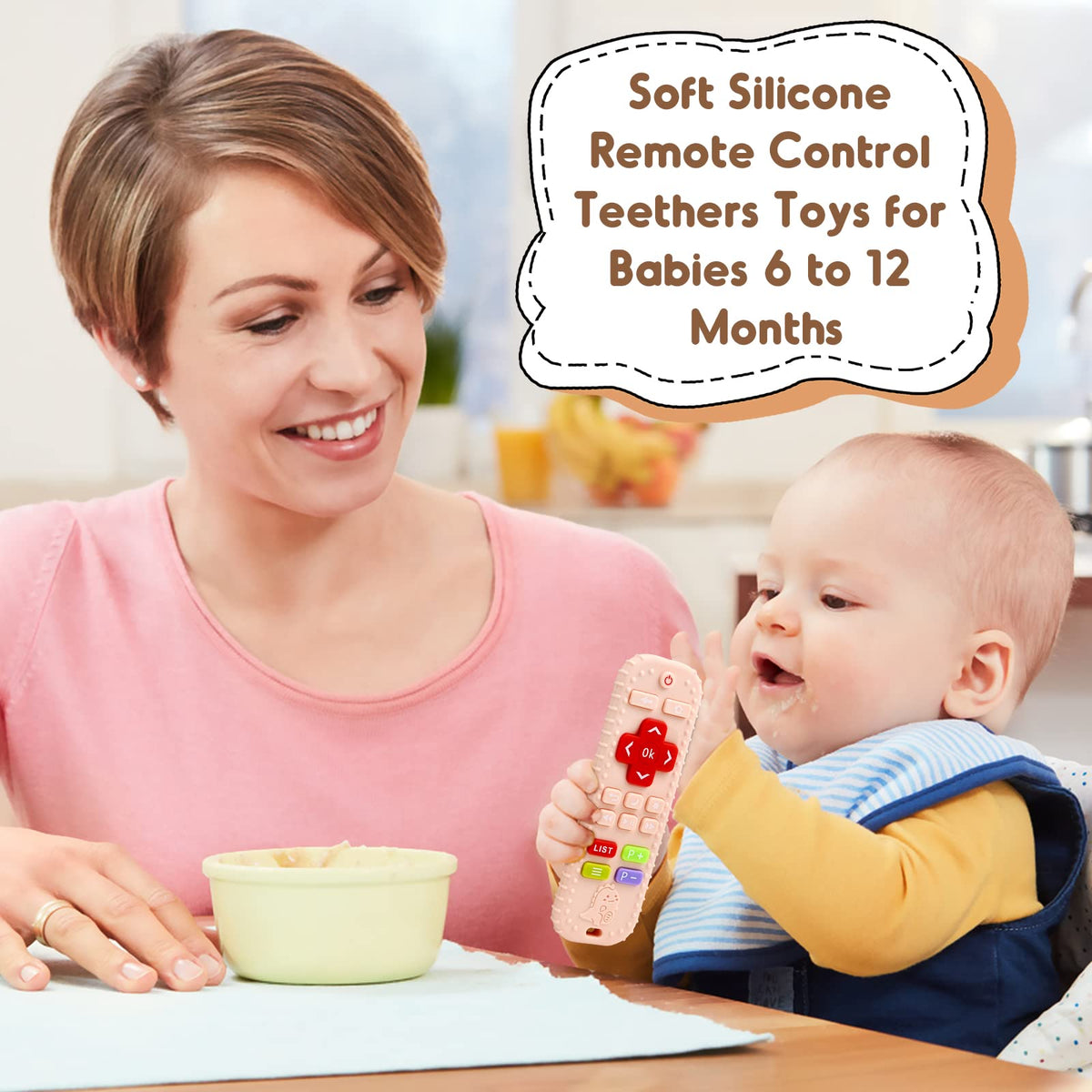 AiTuiTui Baby Teether for Teething Relief Baby Toys 0 3 6 9 12 Months, Sensory Silicone Remote Control Baby Teether Toy for Babies Newborn Infant Boy Girl Autism Toys for Baby Gifts