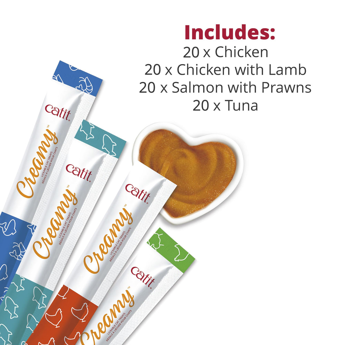 Catit Creamy Salmon & Prawn Lickable Cat Treats for Cats & Kittens 15x10g