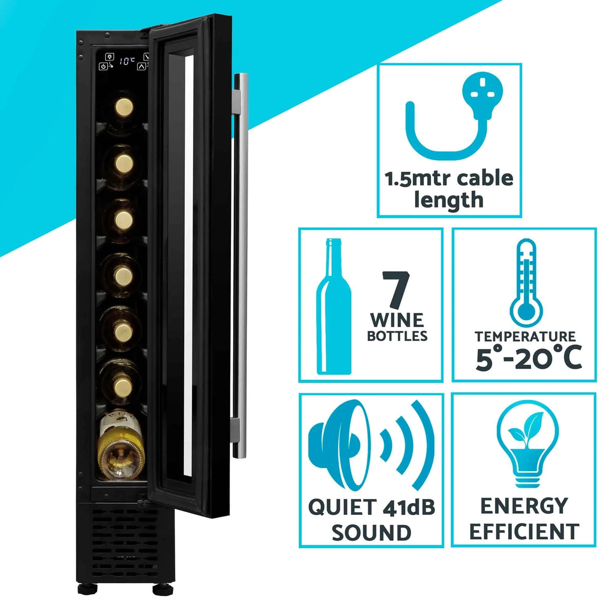 Dellonda Baridi 12 Bottle Wine Fridge with Digital Touch Screen Controls, Metal Shelves & LED Light, Black - DH73