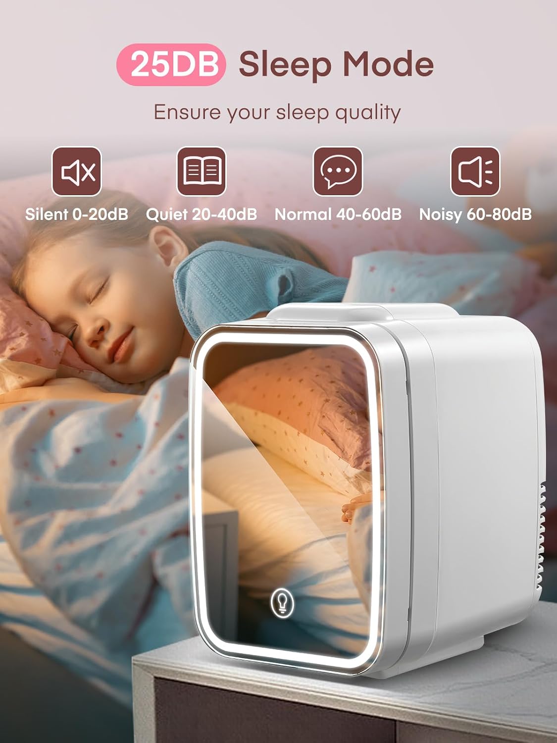 FOHERE Mini Fridge for Bedrooms, 5L/6 Can Portable Skincare Fridge