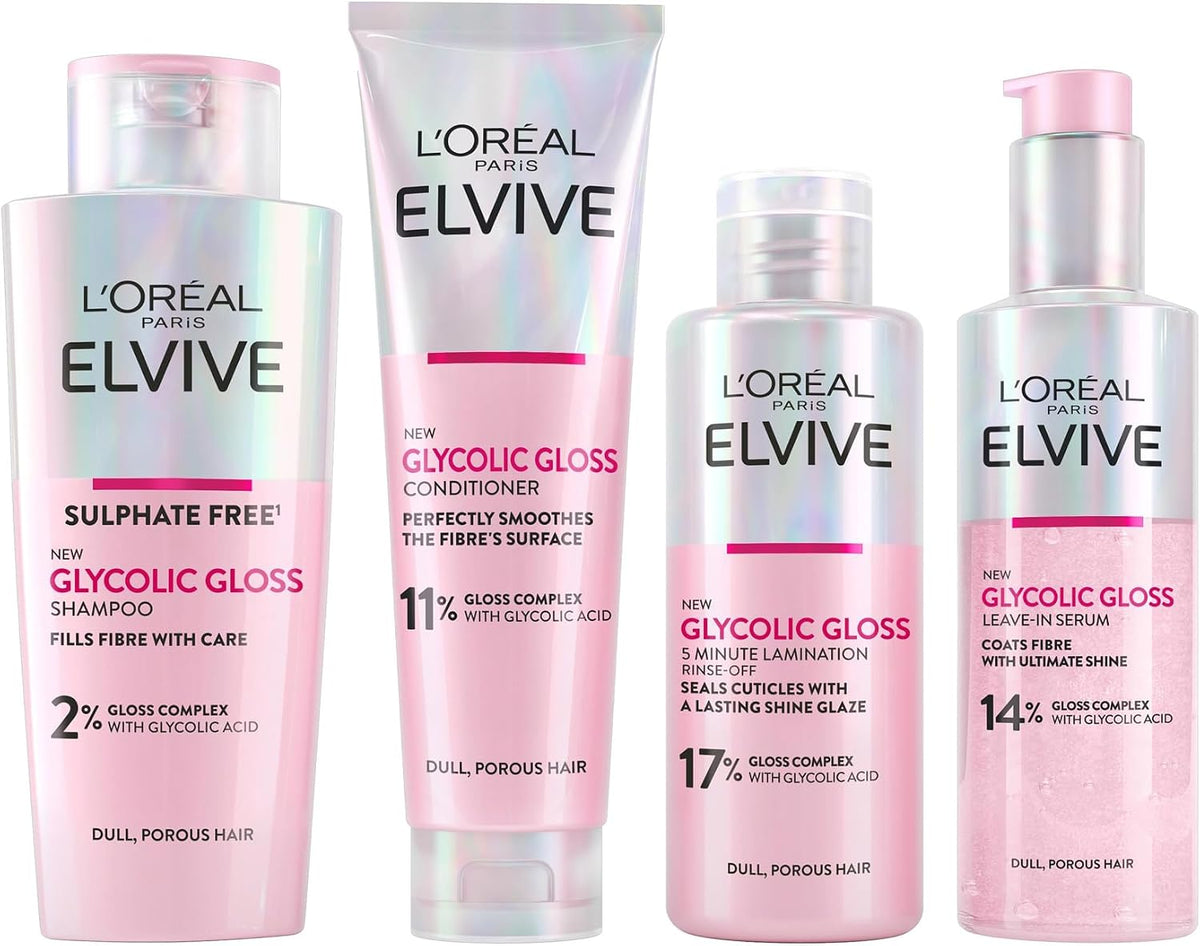 L'Oréal Paris Elvive Glycolic Gloss Shampoo, Conditioner & Treatment Set