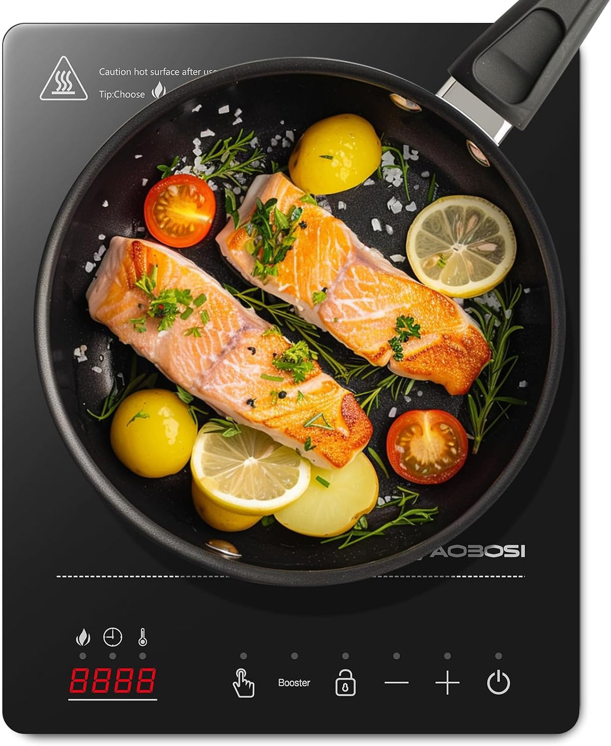 Aobosi Single Induction Cooker,Portable Induction Hob with Ultra-thin Body(32 * 26 * 4.2),20 Power and Temperature levels,Booster Function 2000W,Safety Lock,10H Timer,Black