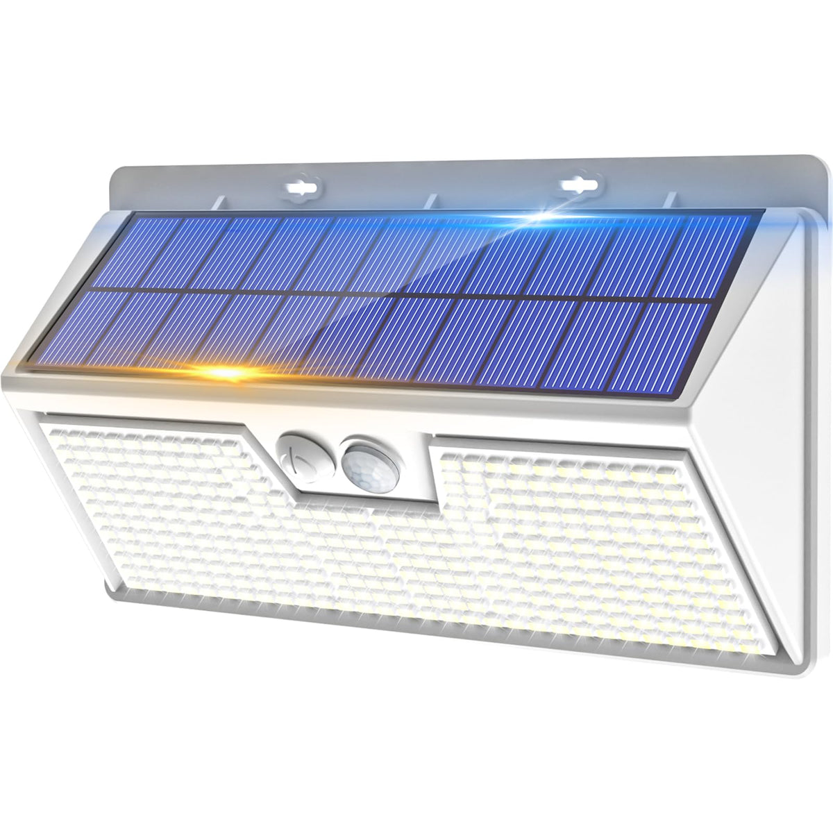 vighep Solar Security Lights Outdoor Motion Sensor, White 318LED Led Solar Powered Light with 3 Lighting Modes, IP65 Waterproof Wireless Pir Wall Light for Outside Garden Fence Yard-Warm White