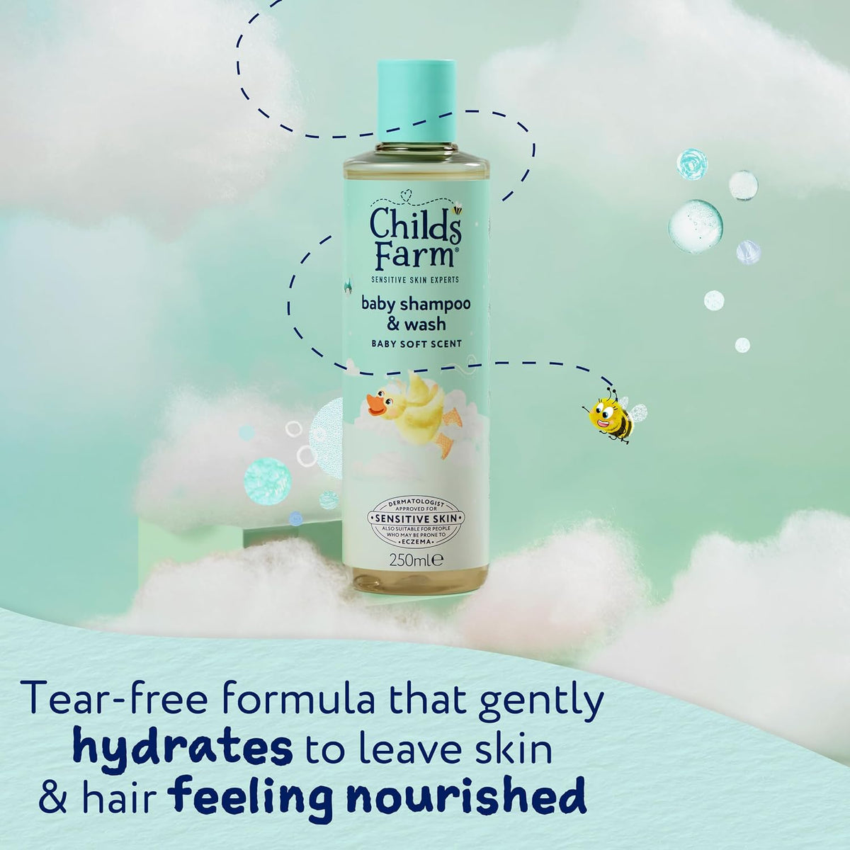 Childs Farm Baby Shampoo & Body Wash, Baby Soft Scent, Tear-free | Gently Cleanses & Soothes | Suitable for Newborns with Dry, Sensitive Skin, 250ml