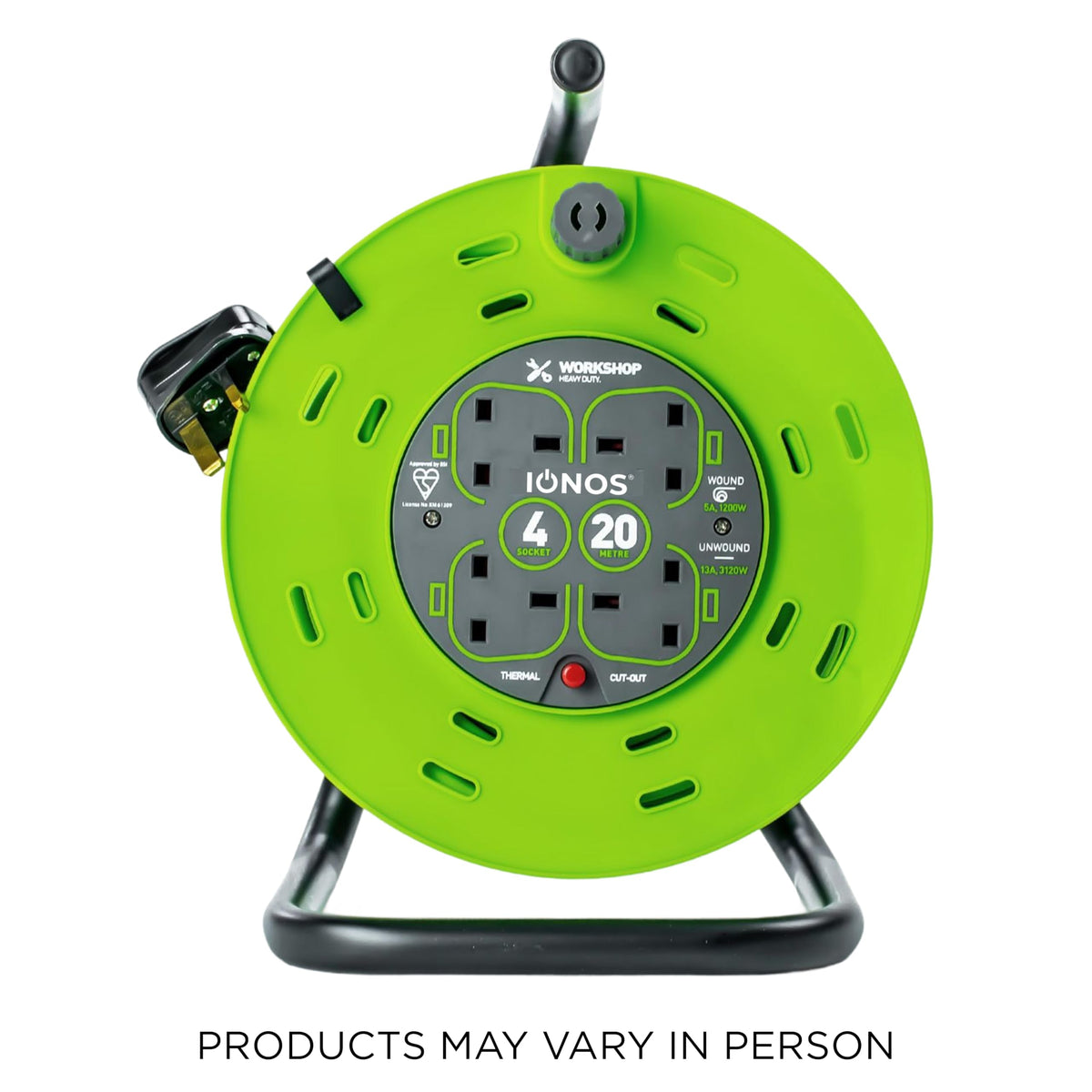 IONOS 2 Socket Cable Reel, 10m Outdoor Garden Extension Lead, DIY
