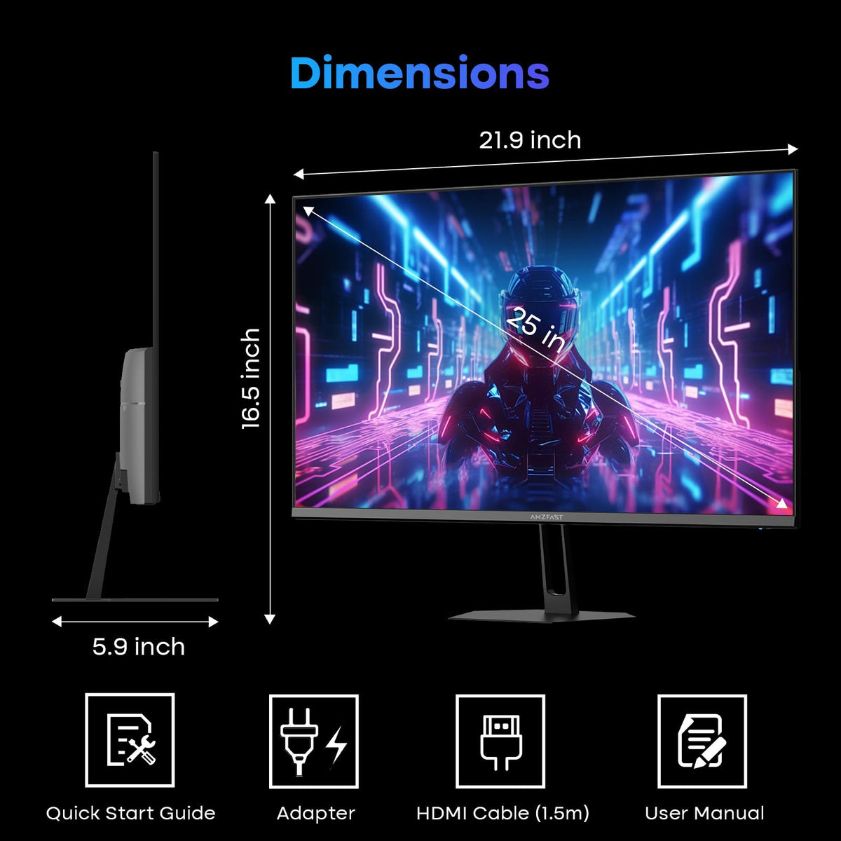 Amzfast 24 Inch 200Hz Gaming Monitor, FHD 1080P Fast IPS, 1ms MPRT, Adaptive Sync, AI-Crosshair, 110% sRGB, HDR, Low Blue Light, HDMI2.0&DP1.4, VESA75x75mm for PC Desktop Laptop PS5 Xbox, G24X1W
