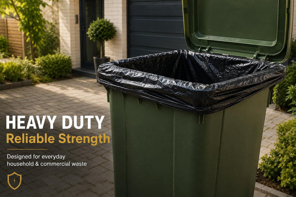 Haya Home 50L 50 Bin Bags Heavy Duty Bin Liners, Black Plastic Refuse Sacks large Garbage Waste Dustbin Bags for Kitchen Home Office DIY Garden from 100% Recycled Material