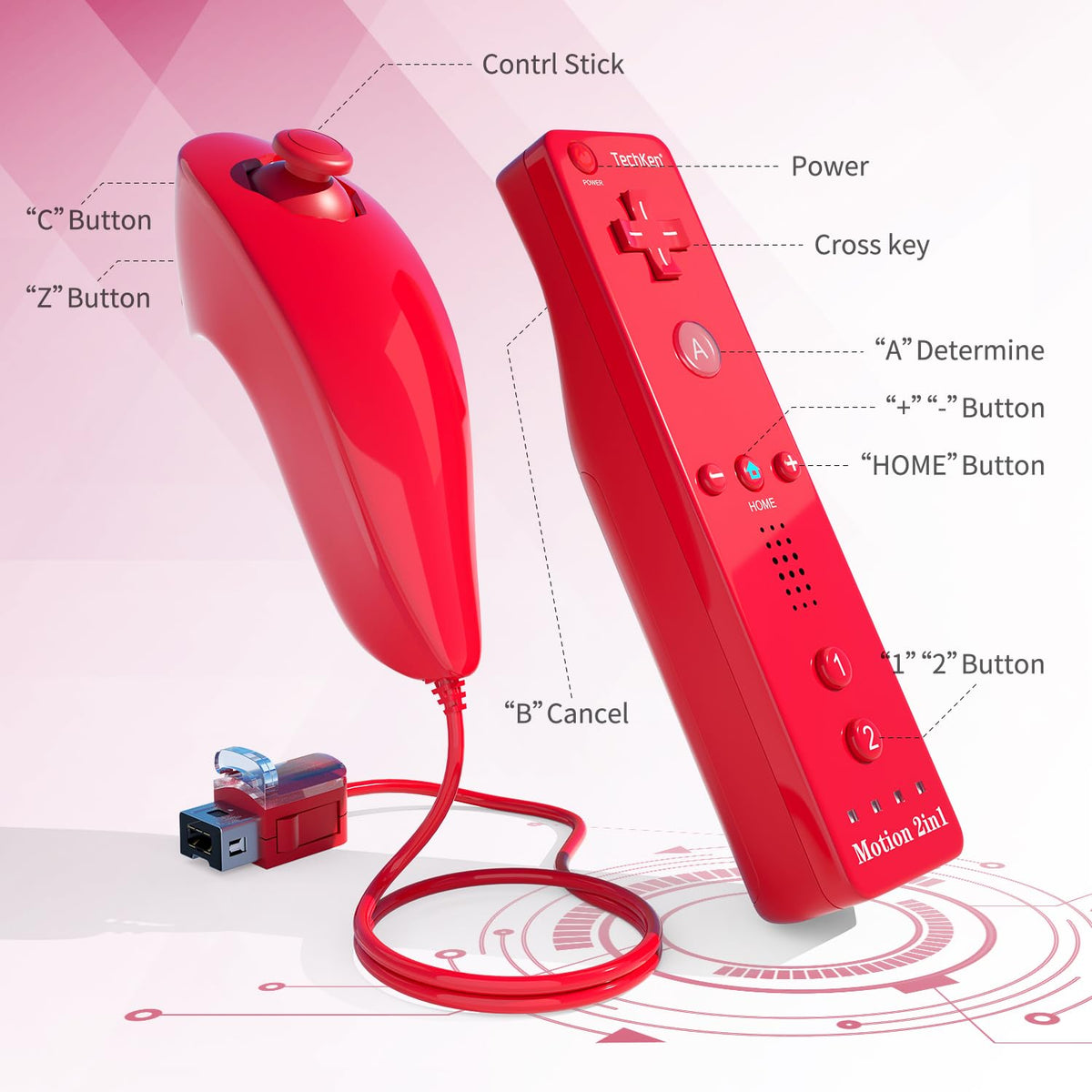 TechKen 2-Pack Wii Remote Plus with Built-in MotionPlus gyroscope, Compatible with all original Wii Remote accessories, Wii Controller for Wii/Wii U