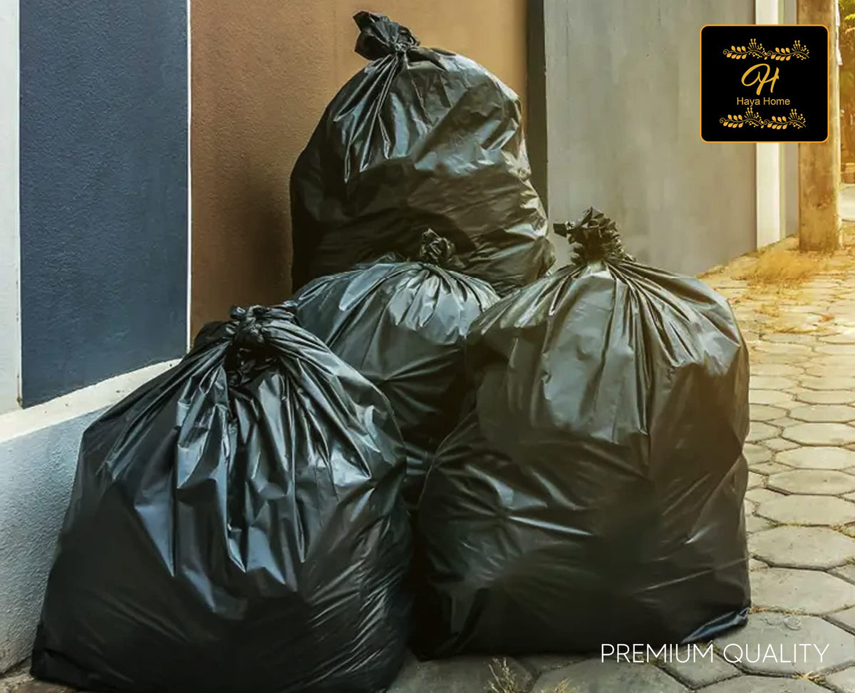 Haya Home 50L 50 Bin Bags Heavy Duty Bin Liners, Black Plastic Refuse Sacks large Garbage Waste Dustbin Bags for Kitchen Home Office DIY Garden from 100% Recycled Material