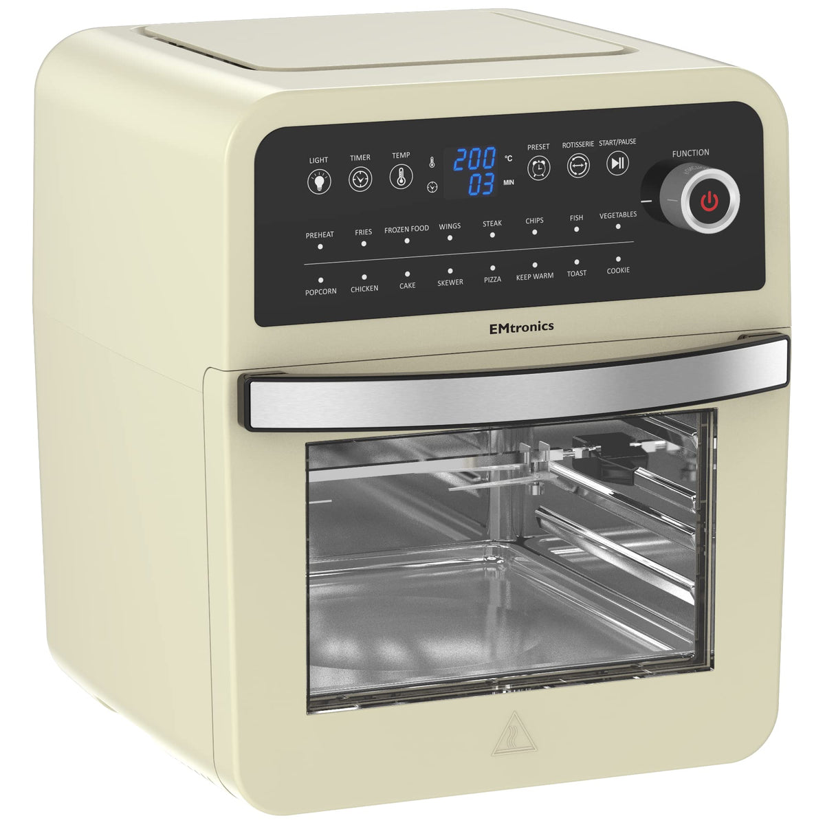 EMtronics Retro Air Fryer Oven Combi, Rotisserie and Grill, Large Family Size 12L with 16 Pre-Set Menus for Oil Free Cooking – Black