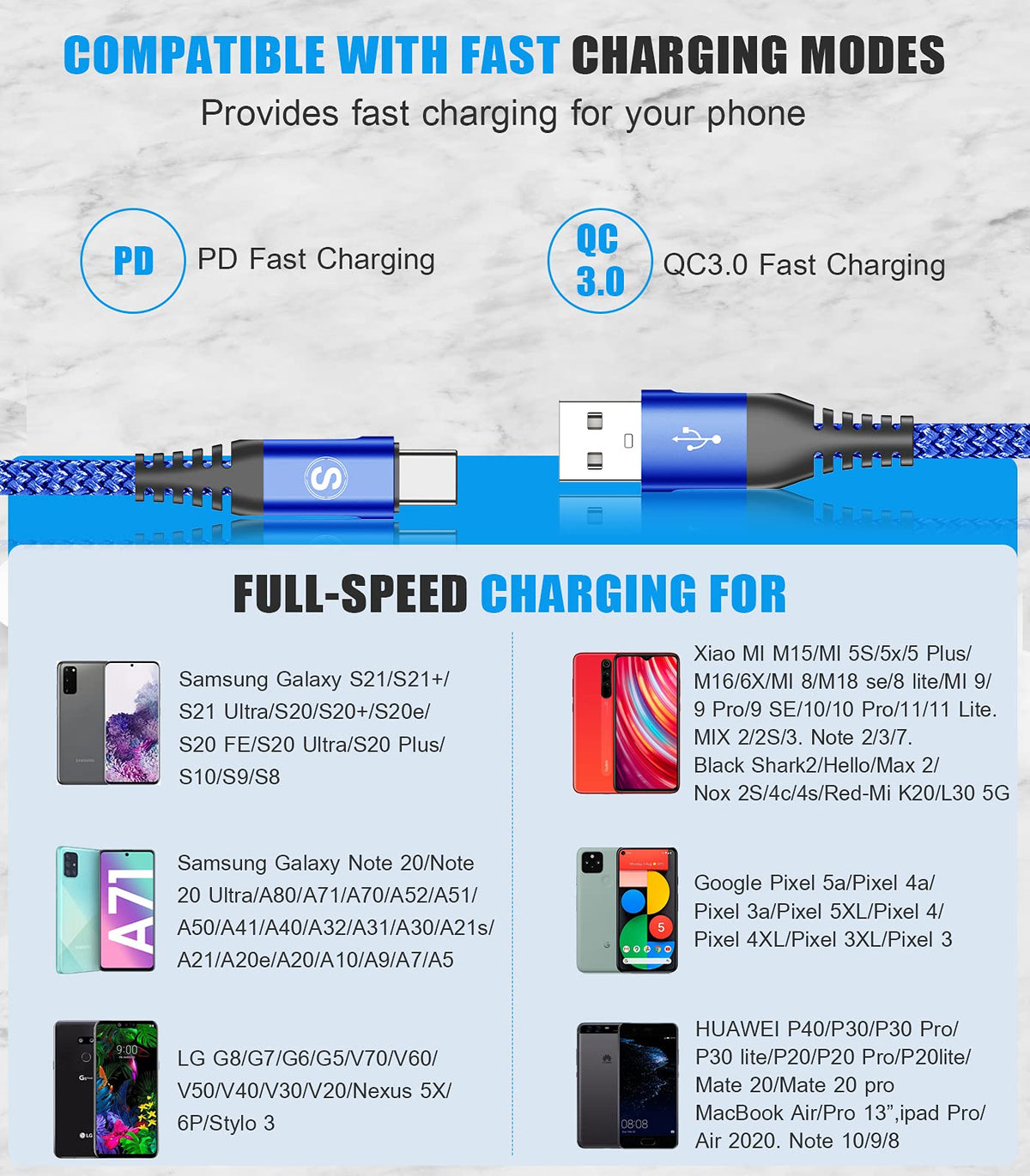 2-Pack 2M USB C Cable 3.1A Fast Car Charger Cable Compatible for iPhone 17 air 16 15 Plus Pro Max, Samsung Flip/Fold 7 6 5 4 3 S26 S25 S24 S10 S20 S21 S22 S23 A16/15/14/13/12 A35/A34 A56/55/54, Pixel