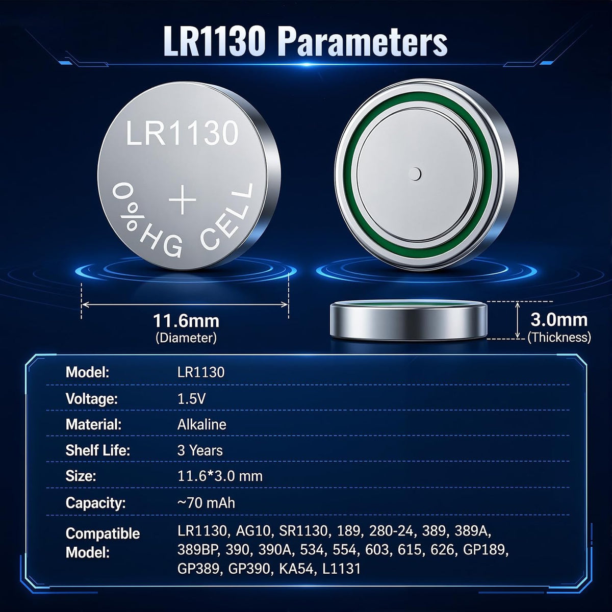 POWEROWL - 40 Pack LR1130 AG10 1.5V Button Cell Batteries for Watches