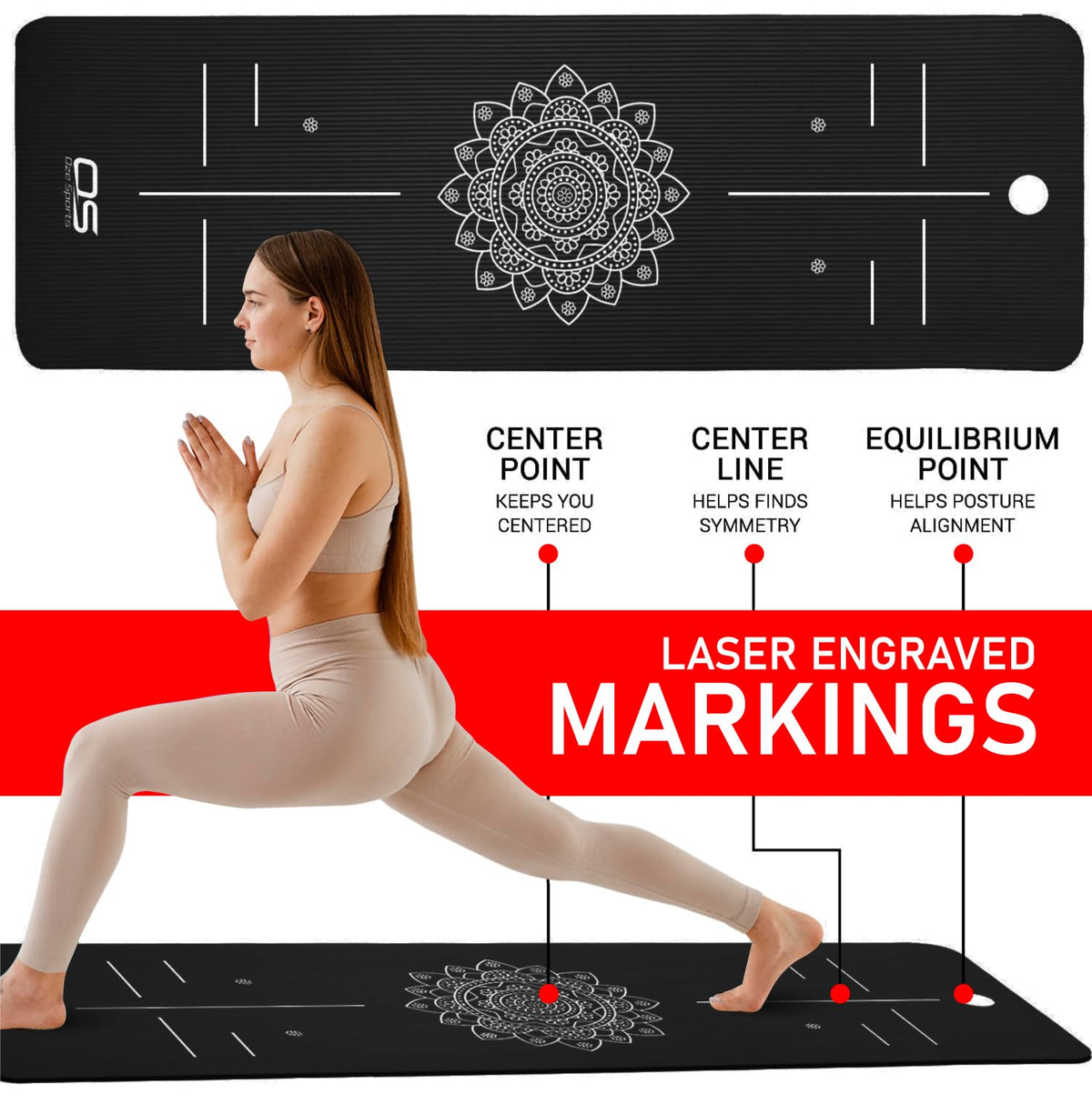 OZE SPORTS Yoga Mat, NBR Foam, Extra Thick, Non-Slip, High Density, Large, for Pilates, Gymnastics, HiiT and Fitness, with Free Carry Strap