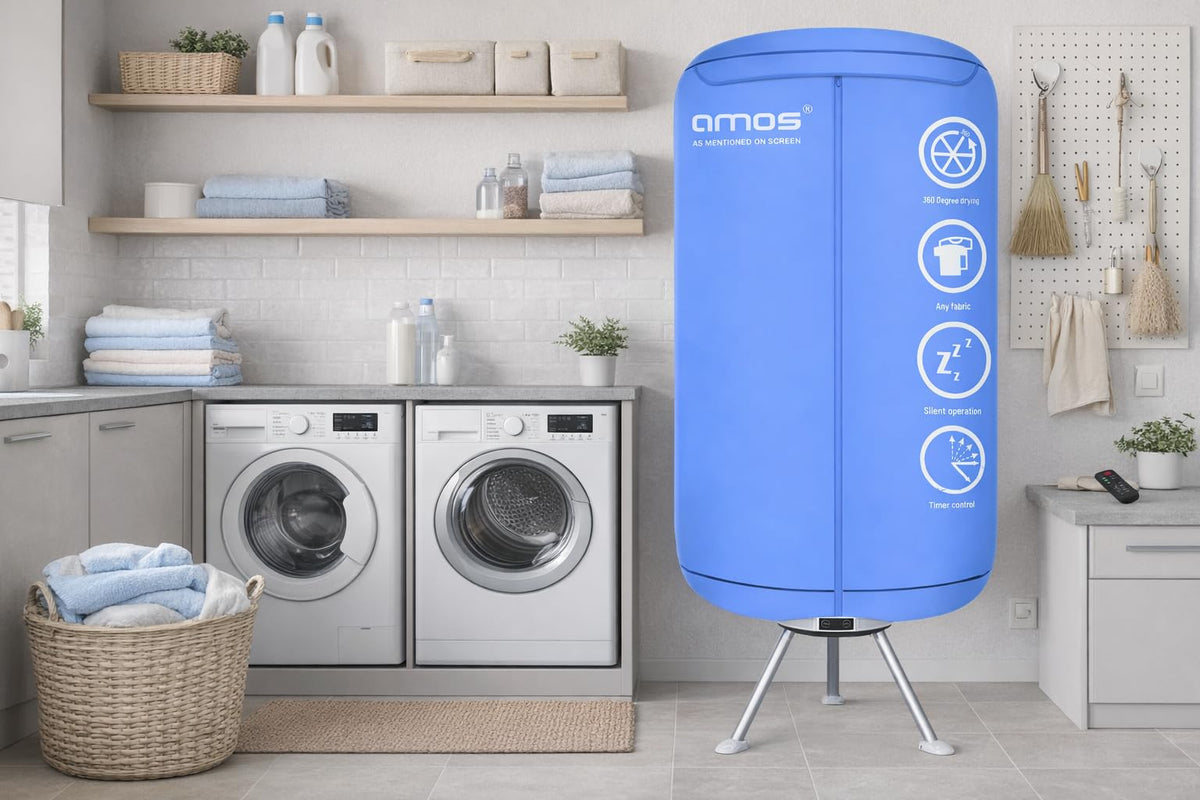 AMOS Eezy Dry Pod Heated Electric Clothes Dryer 10KG Capacity 1000W Indoor & Outdoor Folding Airer for Laundry Large Foldable Rack for Fast Drying With Cover (Dry Pod)