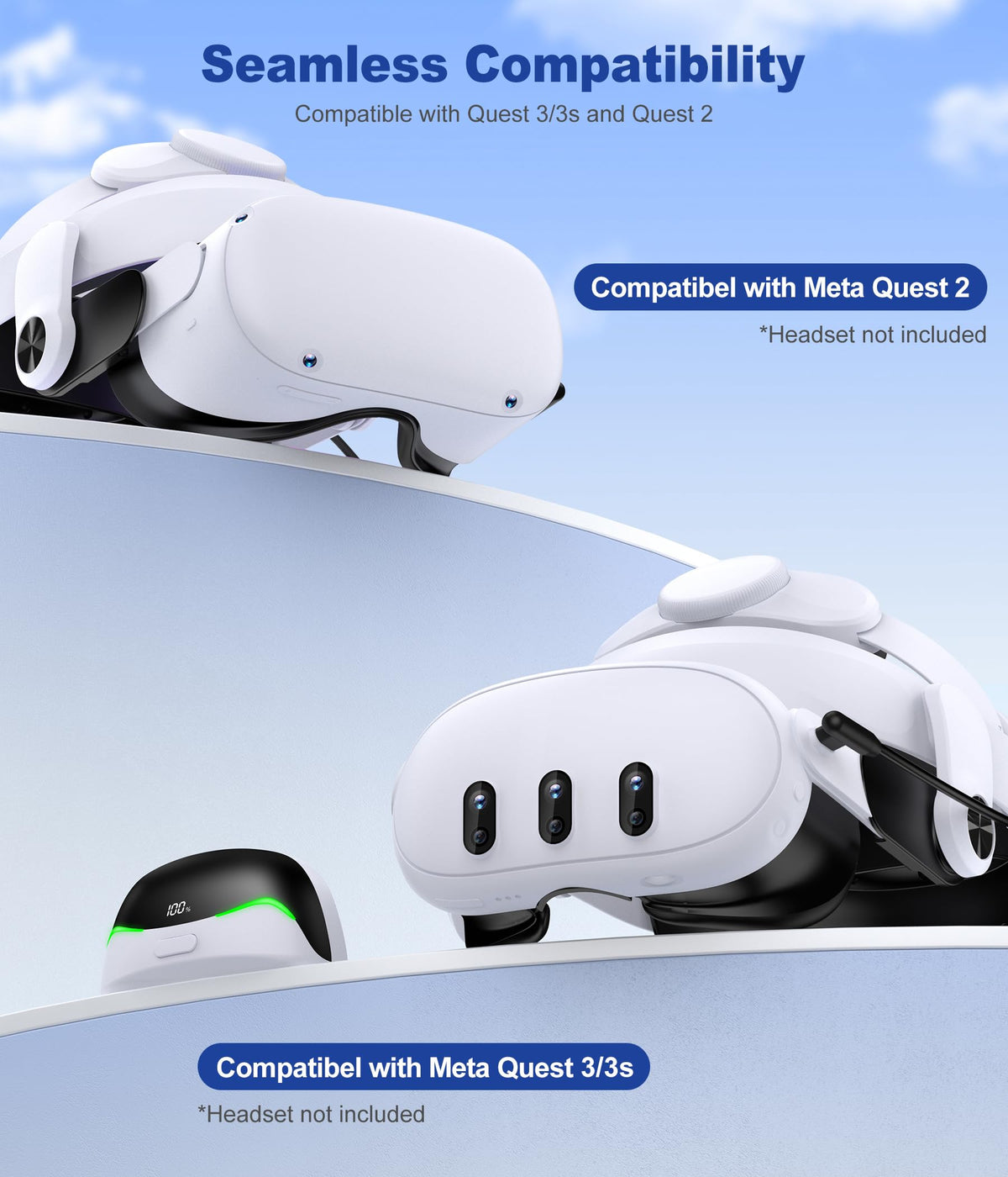 Comfortable Head Strap for Meta Quest 3S/3/2 with 7500mAh LED Display Battery Bank,VR Headset Elite Strap Replacement,All-Directional Adjustable Oculus Headstrap,Enhanced Support & Reduce Pressure