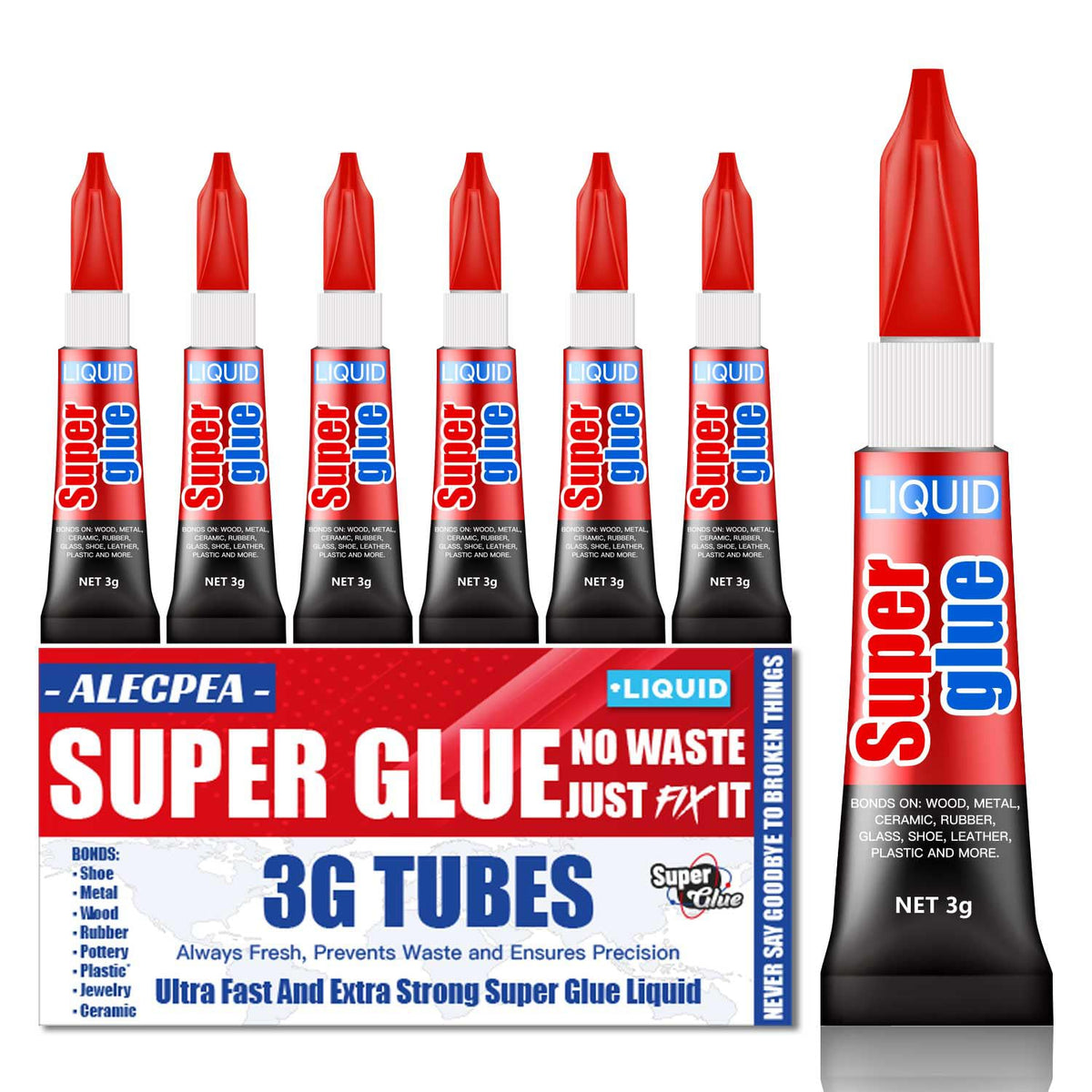 3g (12 Pack), Super Glue Liquid, All Purpose, Fast Setting, Ideal for Metal, Ceramics, Leather & More
