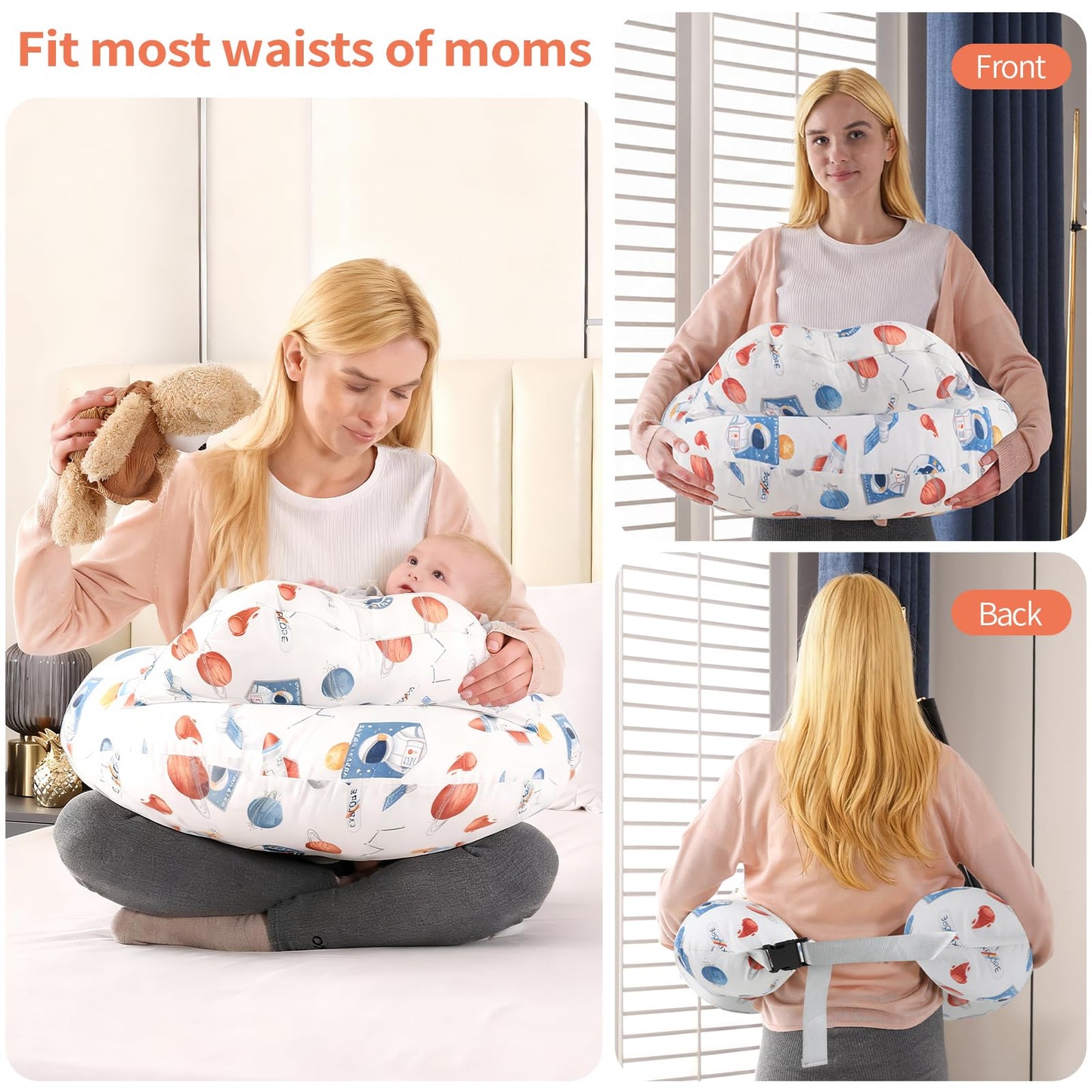 Labtec Nursing Pillow for Breastfeeding Baby, Multifunctional Breast Feeding Pillow with Adjustable Waist Strap and Safety Fence, 100% Cotton Removable Pillowcase, Forest Friends