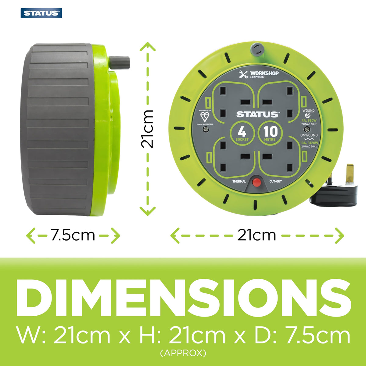 IONOS 2 Socket Cable Reel, 10m Outdoor Garden Extension Lead, DIY