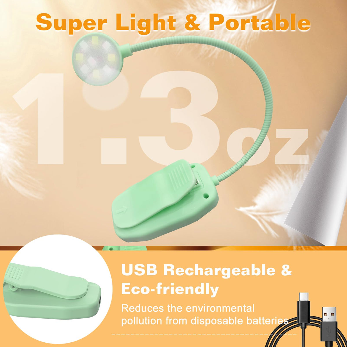 KTEBO Book Reading Light 2 Packs Rechargeable, Eye Care 10 LED Lamp for Reading in Bed - Adjustable Brightness, 3 Color Temperatures, 30+ Hours Runtime, Gifts for Book Lovers