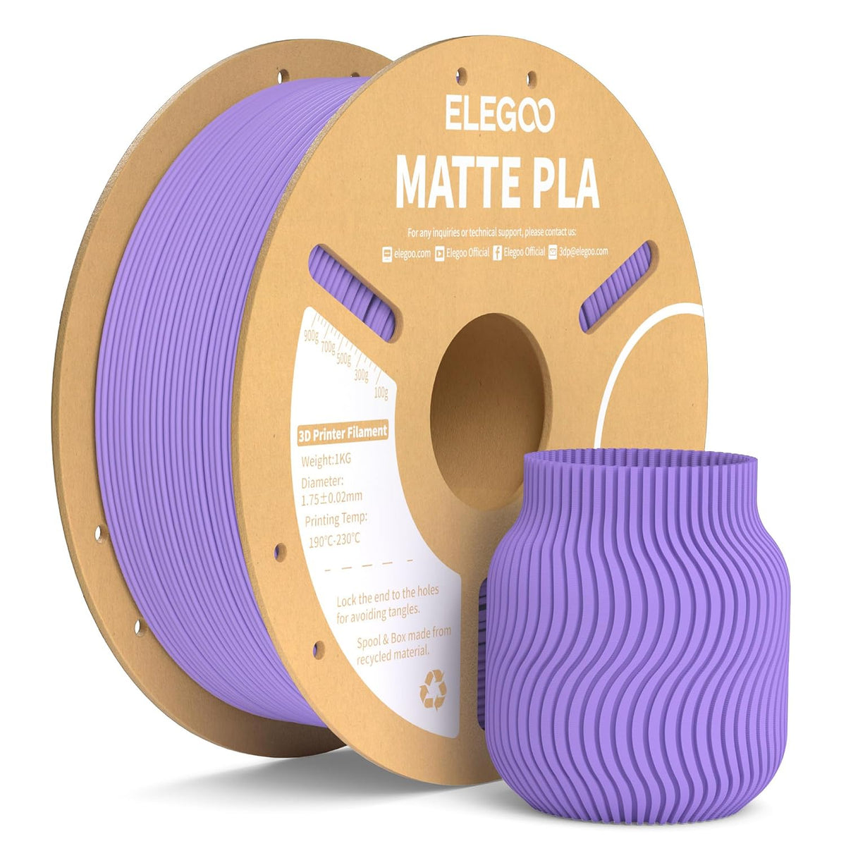ELEGOO Matte PLA 3D Printer Filament Lavender Purple 1KG 1.75mm