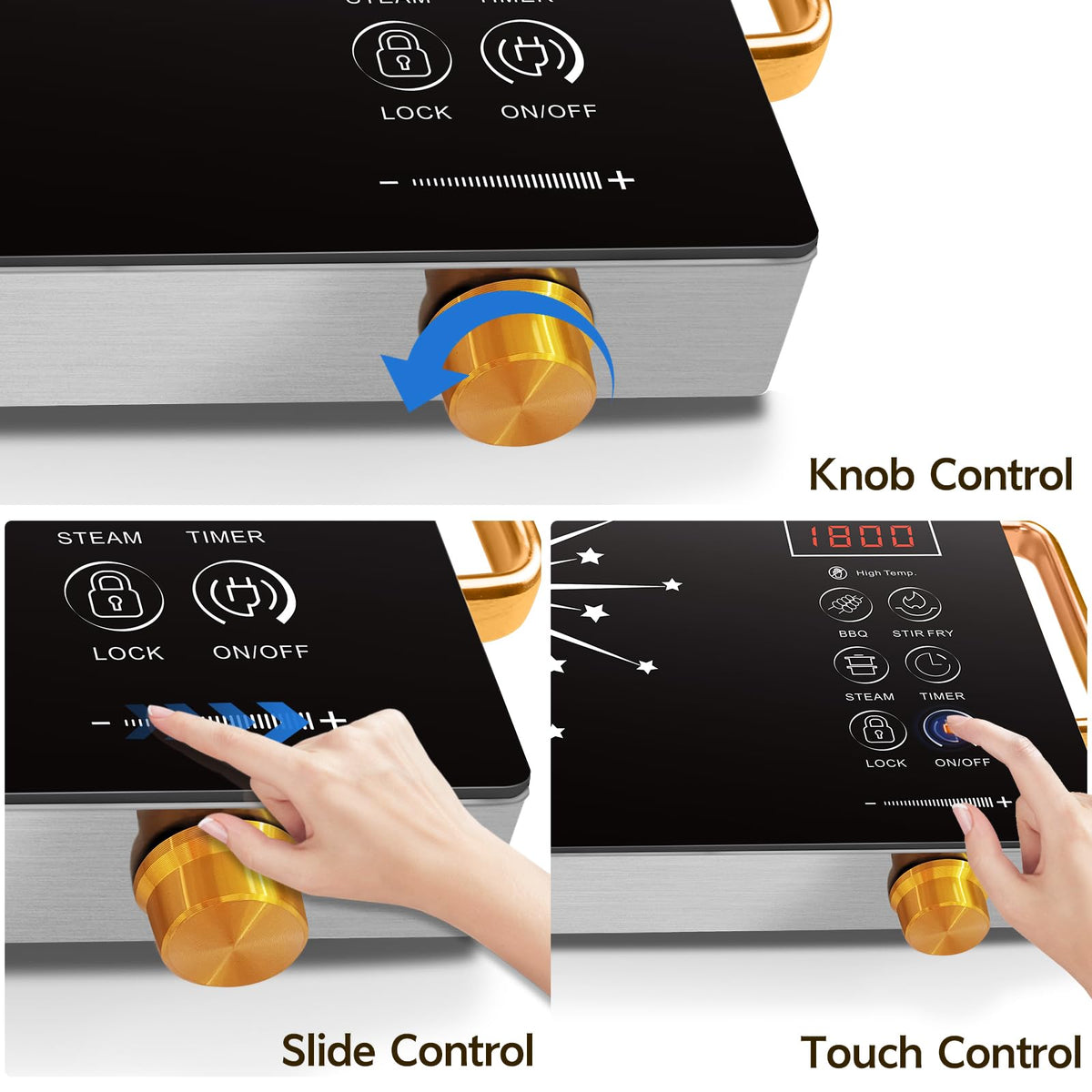 Double Ceramic Hob with Handle, Plug in 2 Ring Electric Hob