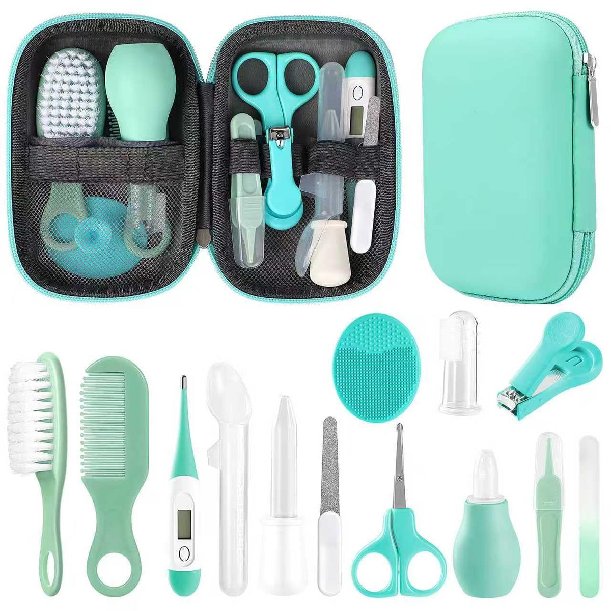 Qunlions life Infant Safety Care Set with Hair Brush Comb Nail Clipper, Baby Essentials Kit for Newborn Girls Boys (Grey White)