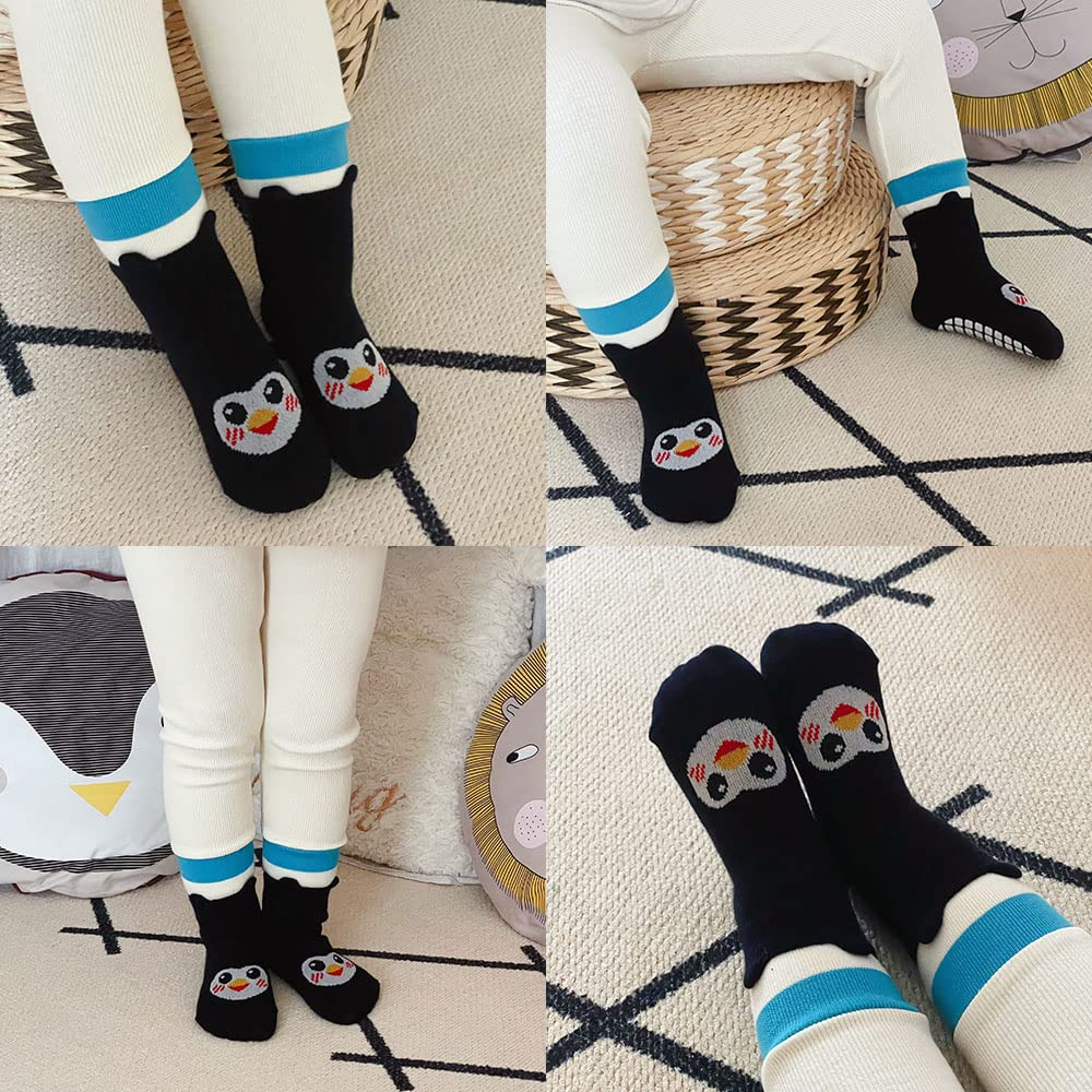 FedMois 5 Pairs Baby Kids Anti-slip Socks Cotton non skid Ankle Socks Animals