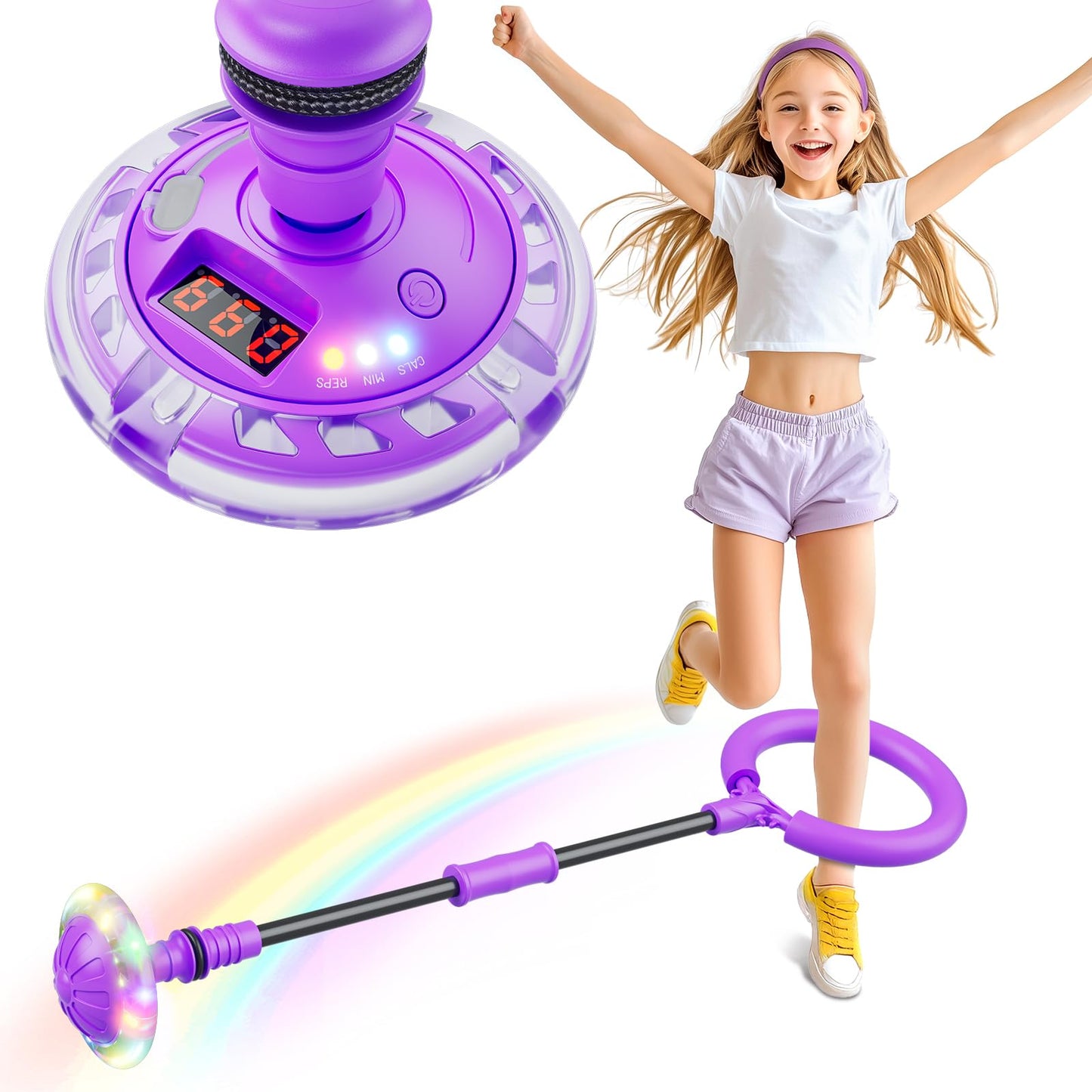Hot Bee Ankle Skip Ball for Kids with Counter, Timer, Cal Calculator, Girl Birthday Gifts for Age 5 6 7 8 9 10+, Rechargeable Foldable Sports Toy Skip it Toy for Kids Xmas Present