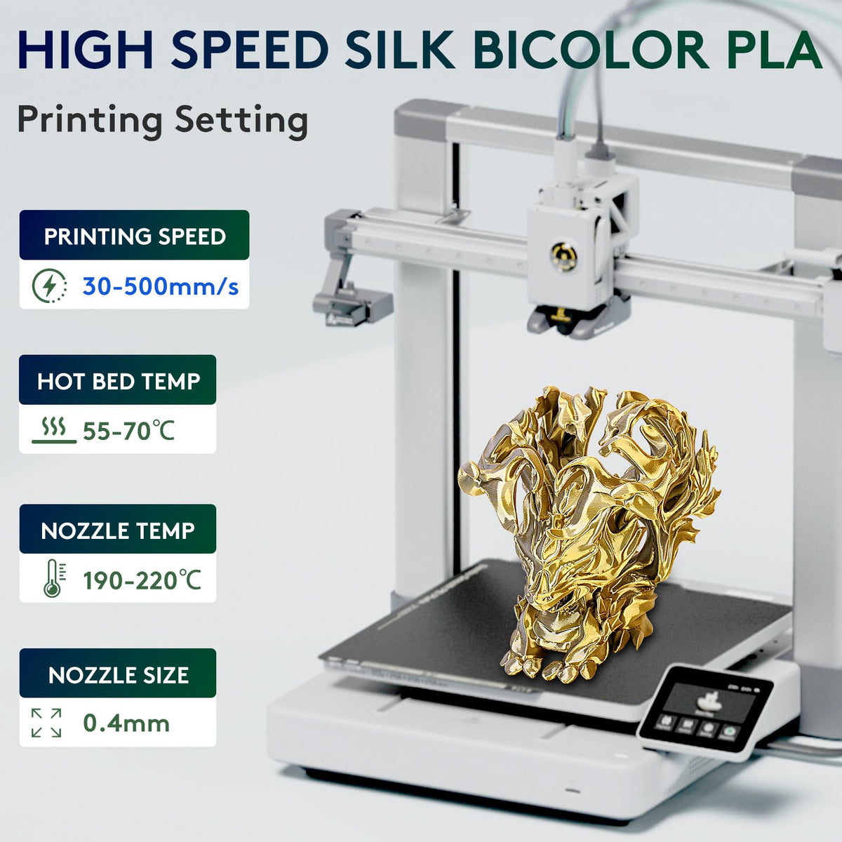 ERYONE Silk PLA Filament 1.75mm,3D Printer Filament PLA,Shiny Glossy PLA Filament,+/-0.03mm,1kg(2.2lbs)/Spool,Silk Liquid Gold