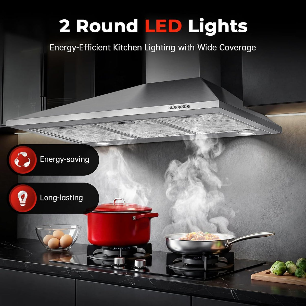 SNDOAS Chimney Cooker Hood 90cm, 3-Speed, Recirculating & Ducting